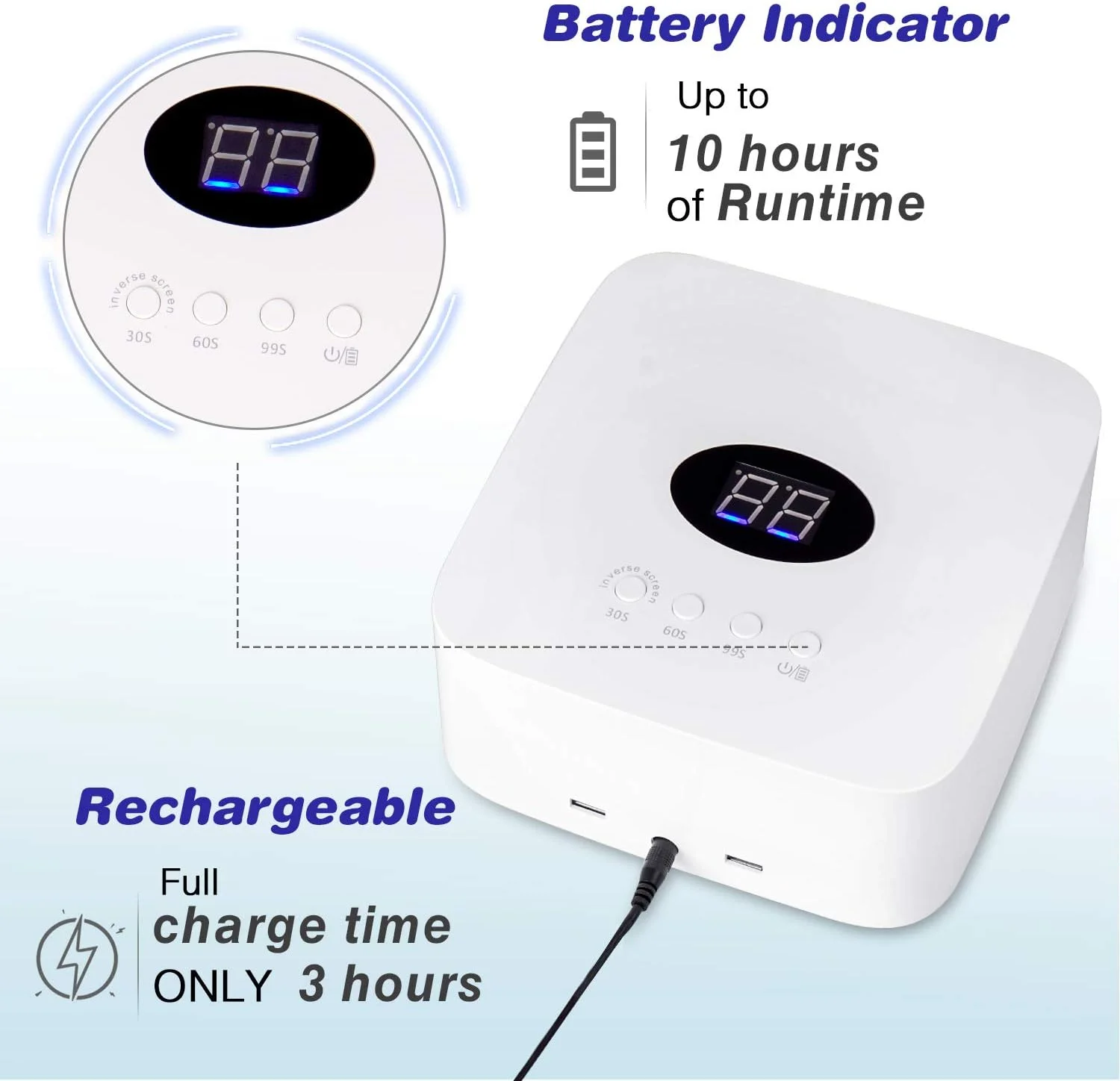 چراغ ناخن LED بی سیم AZ GOGO (سفید)، خشک کن ناخن LED UV قابل شارژ برای لاک ژل و همه ناخن ها - استفاده چند منظوره برای خانه و سالن