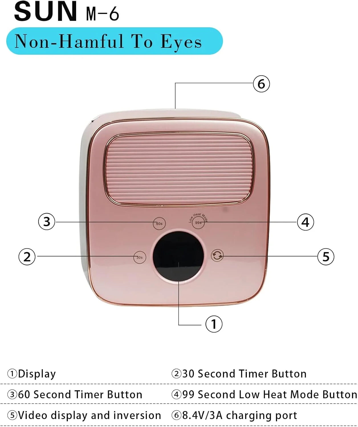 دستگاه خشک کن لاک ژل ناخن UVLED مدل M-6، 80 وات، مناسب استفاده حرفه ای و شخصی - صورتی رز