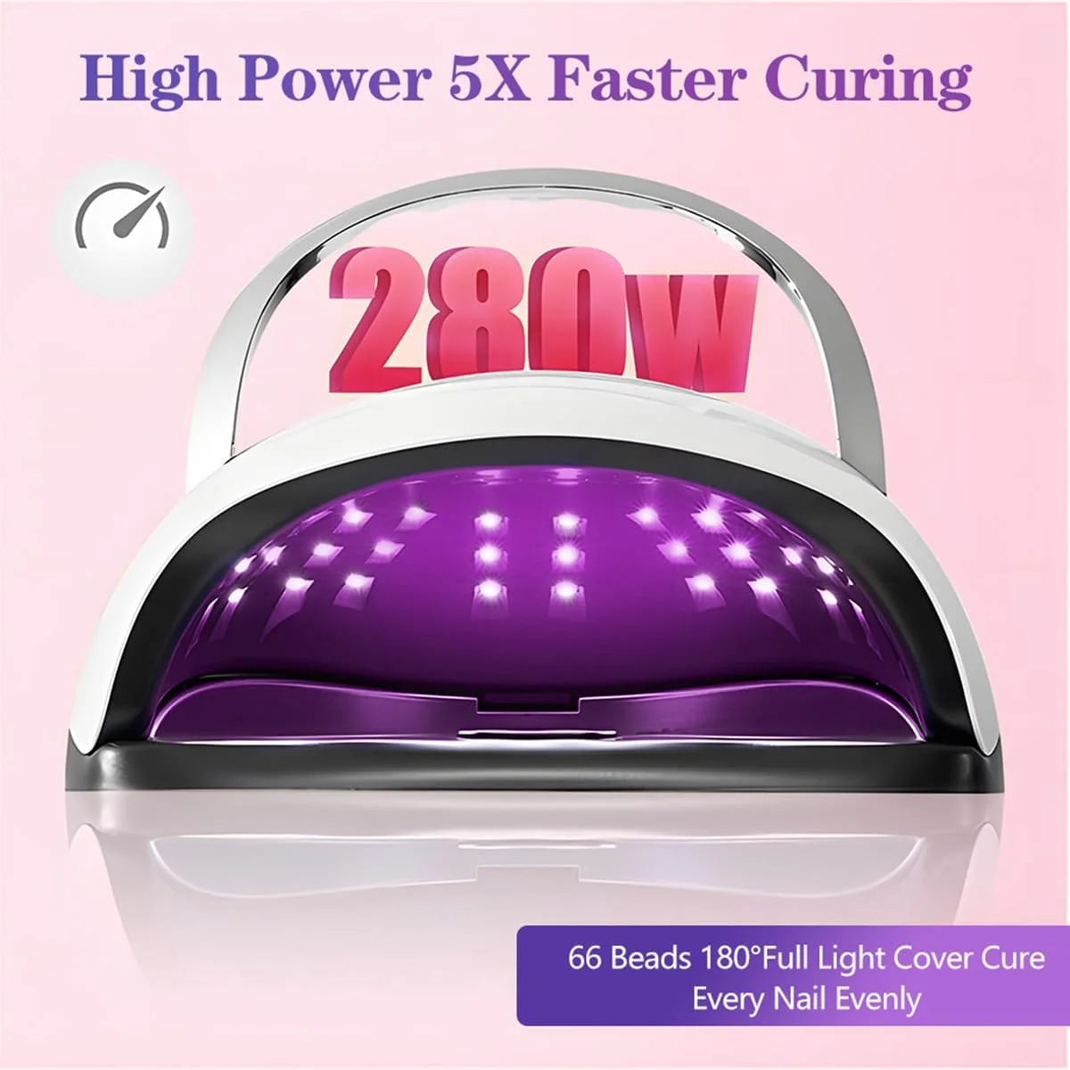 لامپ UV 280 واتی برای خشک کردن لاک ژل ناخن، لامپ حرفه ای ناخن، نور UV قرمز برای ناخن با 66 لامپ LED، لامپ ژل LED با حسگر خودکار، ابزار خشک کن قابل حمل هنر ناخن با 4 تنظیم تایمر