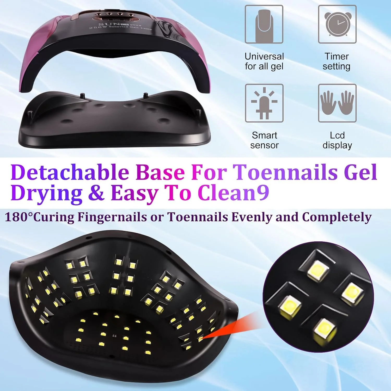 دستگاه خشک کن لاک ناخن UV LED Arabest، دستگاه خشک کن سریع 256 واتی، دستگاه حرفه ای خشک کن لاک ژل با صفحه نمایش LCD و 4 تنظیم تایمر برای ناخن های ژلی، مناسب استفاده خانگی و سالن