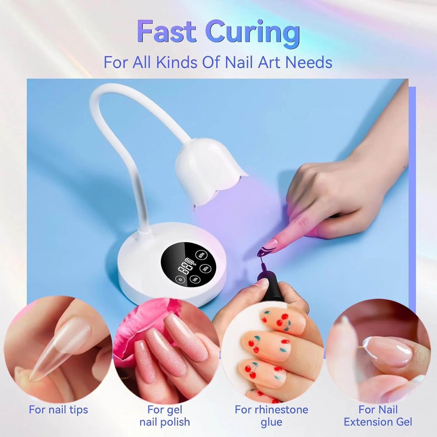 چراغ UV ناخن، چراغ UV کوچک برای لاک ژل ناخن 30 وات، چراغ LED قابل شارژ خشک کن ناخن با 4 تایمر و حسگر خودکار، لامپ گردن غازی با پخت سریع برای مانیکور خانگی