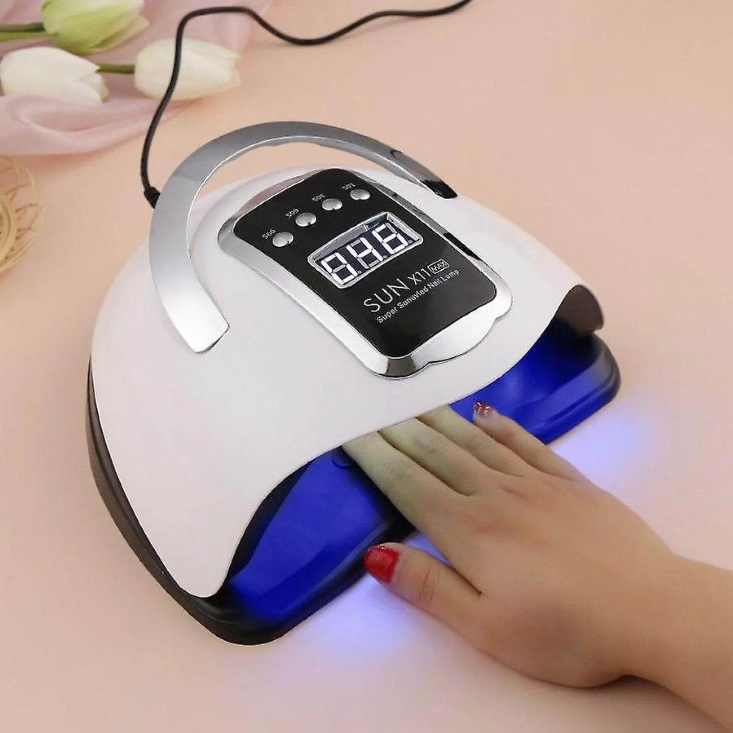 دستگاه خشک کن لاک ژل UV LED مدل Labymos New X11 Max مناسب برای انواع لاک ژل با تایمر و حسگر هوشمند اندازه: SUN X11 Max 66LED رنگ: دوشاخه EU
