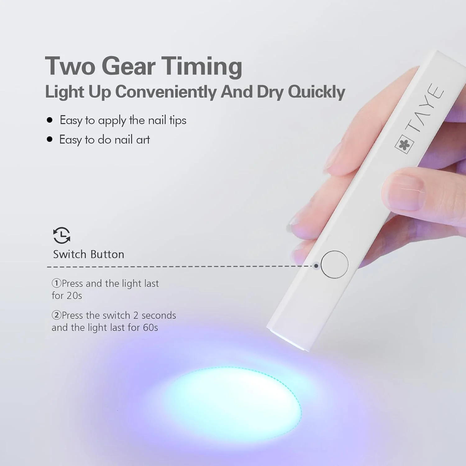 چراغ UV کوچک TAYE برای ناخن های ژلی، چراغ LED دستی 3 واتی صورتی قابل حمل، خشک کن ناخن USB حرفه ای برای خشک کردن لاک ژل و چسب ناخن با Type C برای استفاده DIY در خانه و سالن ناخن