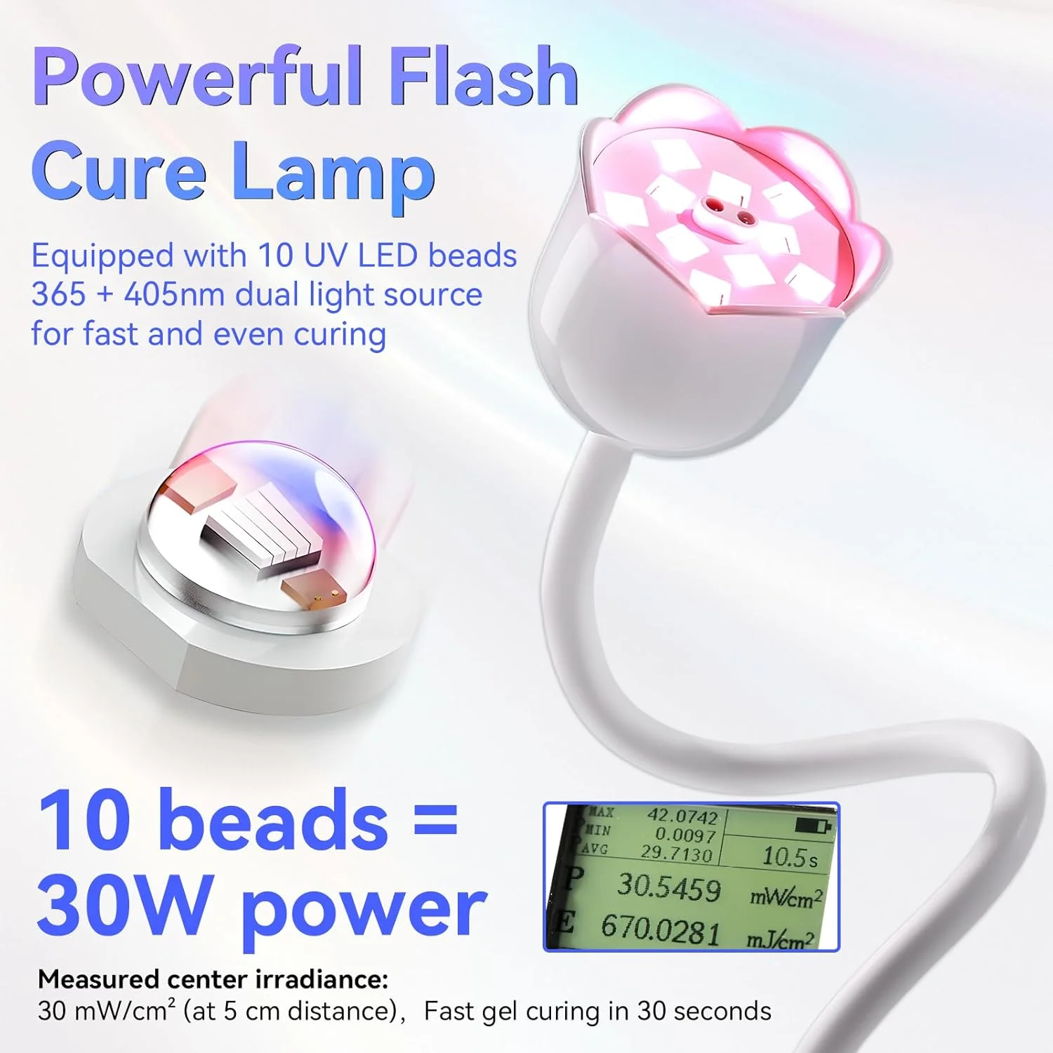 چراغ UV ناخن Makartt: چراغ مینی UV برای لاک ژل ناخن Luminoza 30W قابل شارژ LED خشک کن ناخن با 4 تایمر و سنسور خودکار، چراغ گردن غازی با پخت سریع برای مانیکور خانگی