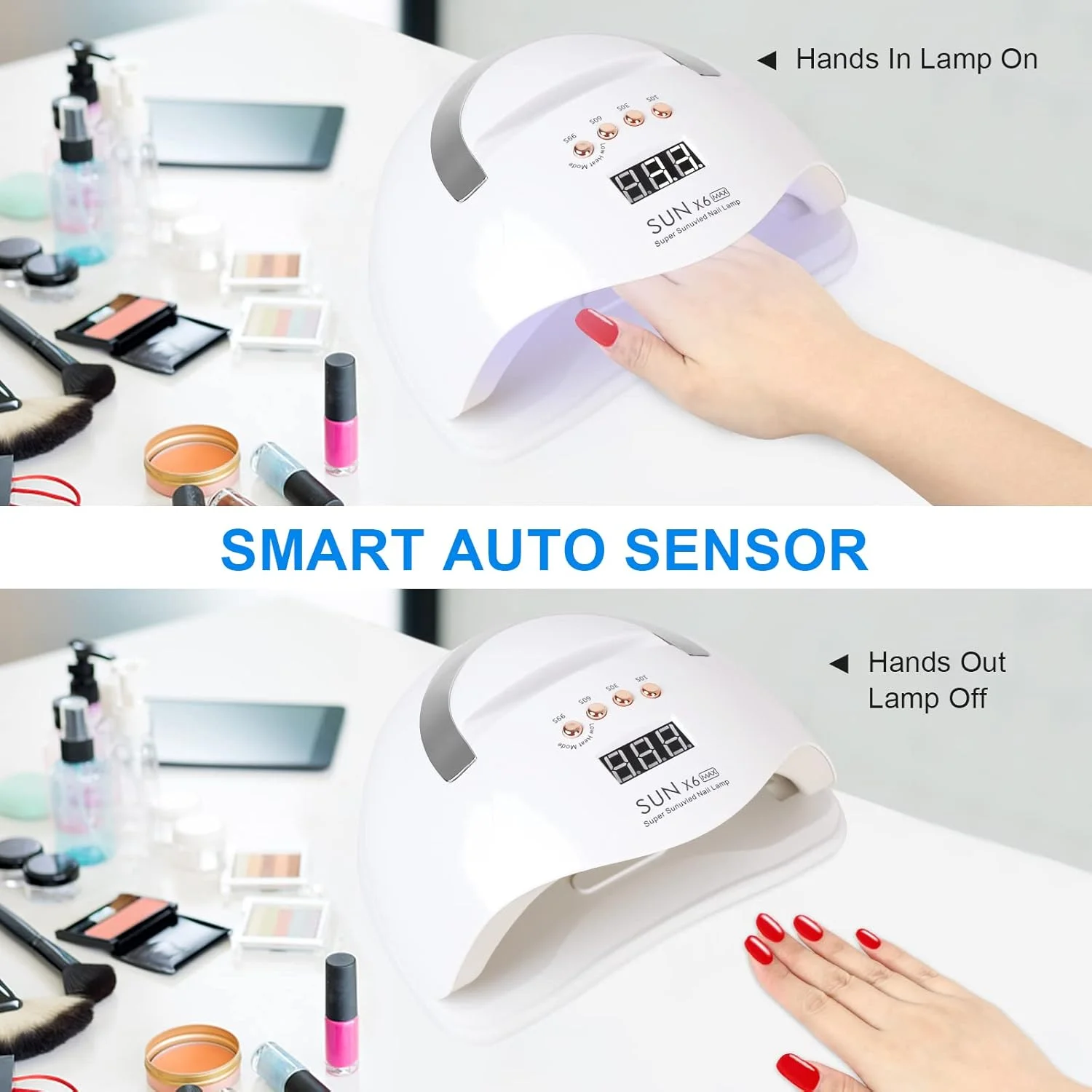 دستگاه خشک کن لاک ژل ناخن فنشاین UV LED، 220 وات با نگهدارنده تلفن، دستگاه خشک کن حرفه ای لاک ژل با 4 تنظیم تایمر، سنسور خودکار 45 لامپ برای طراحی هنر ناخن