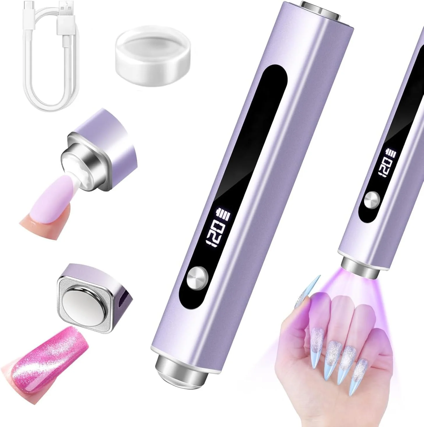 چراغ UV دستی Angju برای ناخن های ژلی، چراغ ناخن UV 3 در 1 آهنربای چشم گربه ای، چراغ خشک کن سریع 8 ثانیه ای، مهر ناخن، صفحه نمایش LCD، مینی خشک کن قابل حمل ناخن، قابل شارژ با طراحی 3 زمانه، ابزار هنری، مناسب برای استفاده خانگی