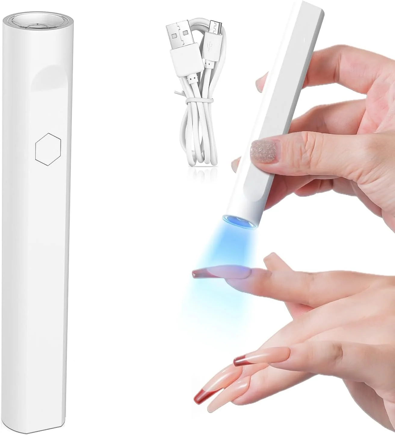 چراغ UV دستی PINKE برای ناخن، لامپ LED UV ناخن برای ناخن های ژلی، خشک کن قابل حمل ناخن برای خشک کردن لاک ژل، چسب ناخن ژل، استیکرهای ناخن ژل نیمه خشک، خشک شدن سریع برای سالن خانگی مسافرت (سفید (USB))