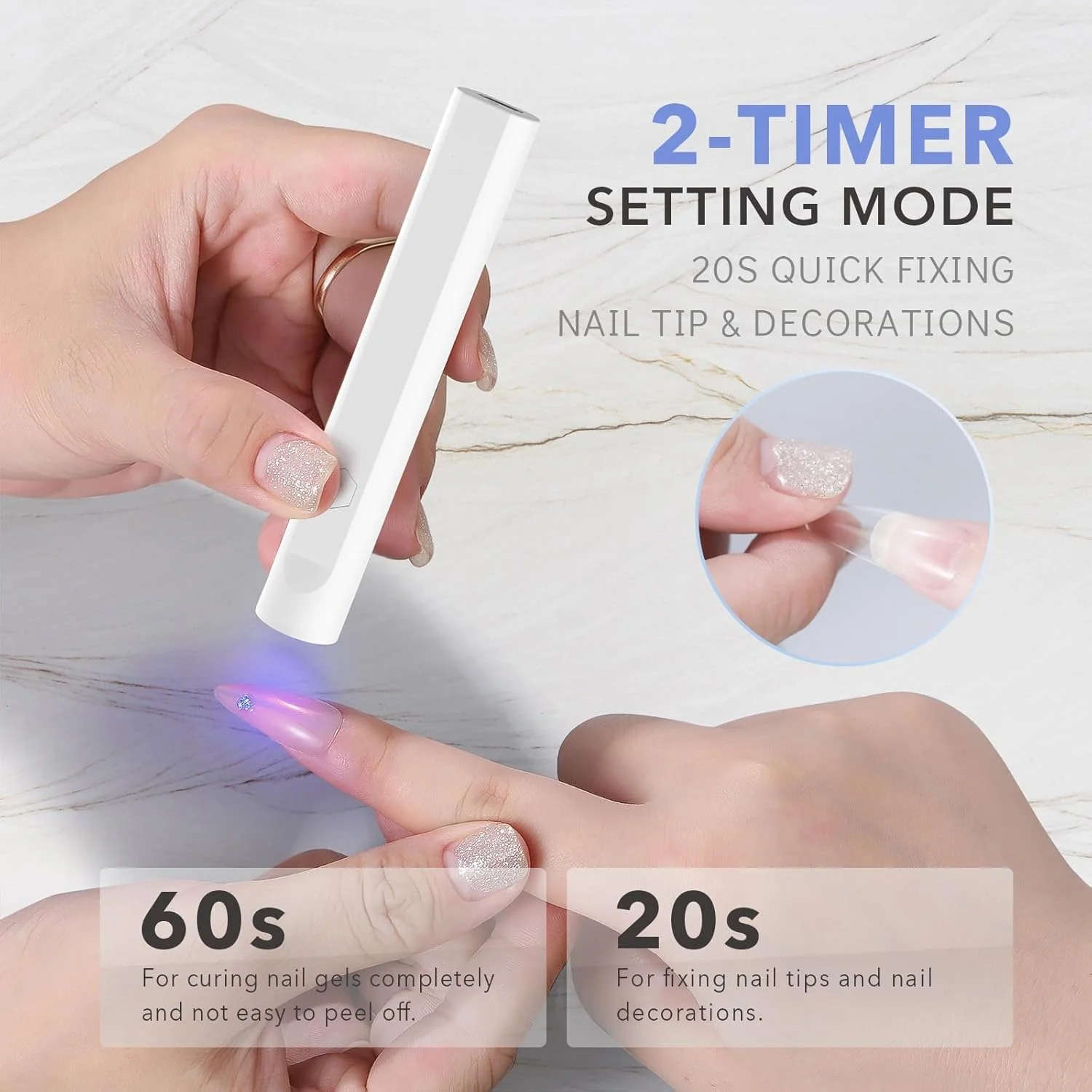 چراغ UV دستی PINKE برای ناخن، لامپ LED UV ناخن برای ناخن های ژلی، خشک کن قابل حمل ناخن برای خشک کردن لاک ژل، چسب ناخن ژل، استیکرهای ناخن ژل نیمه خشک، خشک شدن سریع برای سالن خانگی مسافرت (سفید (USB))