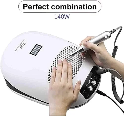 دستگاه مانیکور ناخن 3 در 1 140 وات با لامپ UV LED، جاروبرقی جمع کننده گرد و غبار ناخن و فن استخراج برقی برای ابزار طراحی ناخن اکریلیک