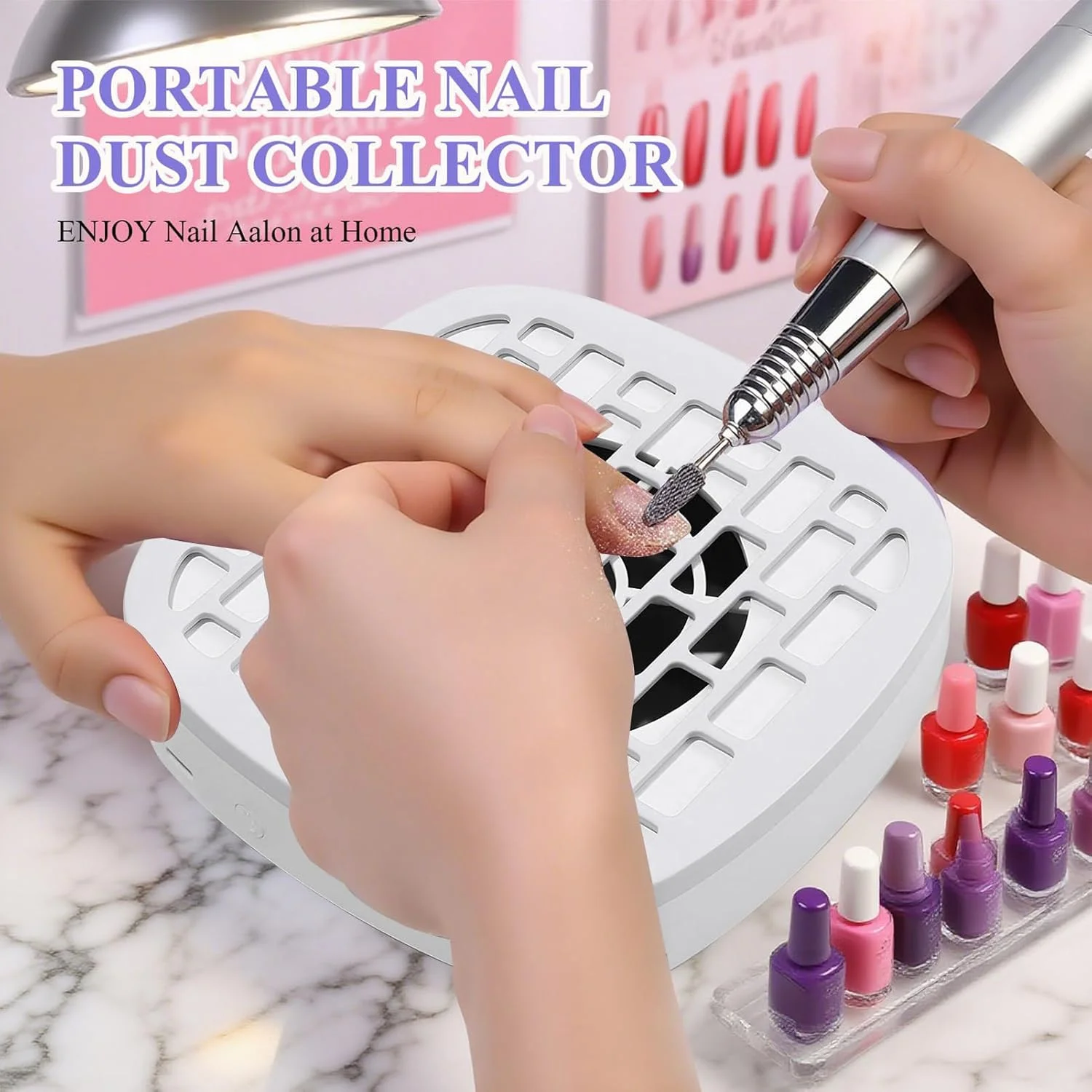 دستگاه جمع کننده گرد و غبار ناخن - فن کم صدا، ابزار تمیز کننده قابل حمل برای مانیکور، مناسب برای مبتدیان، بانوان، منزل، استودیو، سالن، میز و پولیش