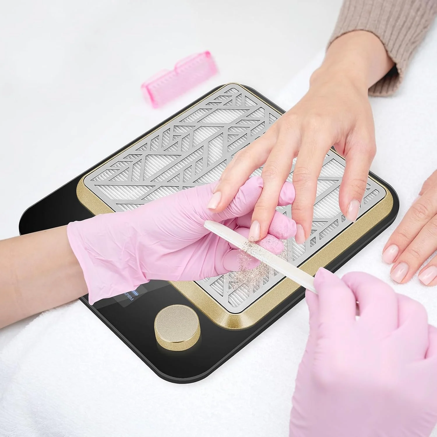 دستگاه جمع کننده گرد و غبار ناخن، مکنده گرد و غبار ناخن با سرعت قابل تنظیم و فیلتر قابل استفاده مجدد، فن مکش قوی گرد و غبار برای پولیش ژل ناخن های اکریلیک، ابزار مانیکور پدیکور، قابل شارژ