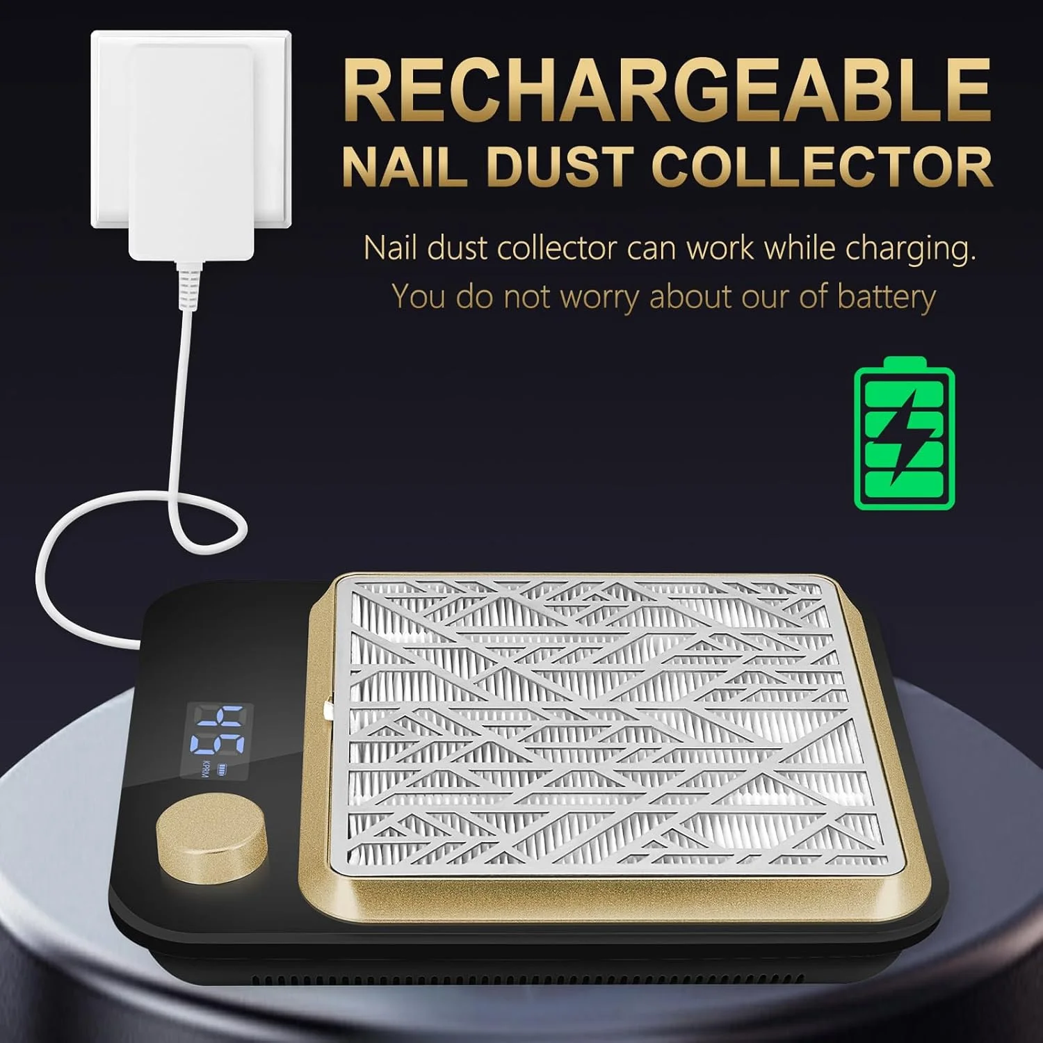 دستگاه جمع کننده گرد و غبار ناخن، مکنده گرد و غبار ناخن با سرعت قابل تنظیم و فیلتر قابل استفاده مجدد، فن مکش قوی گرد و غبار برای پولیش ژل ناخن های اکریلیک، ابزار مانیکور پدیکور، قابل شارژ