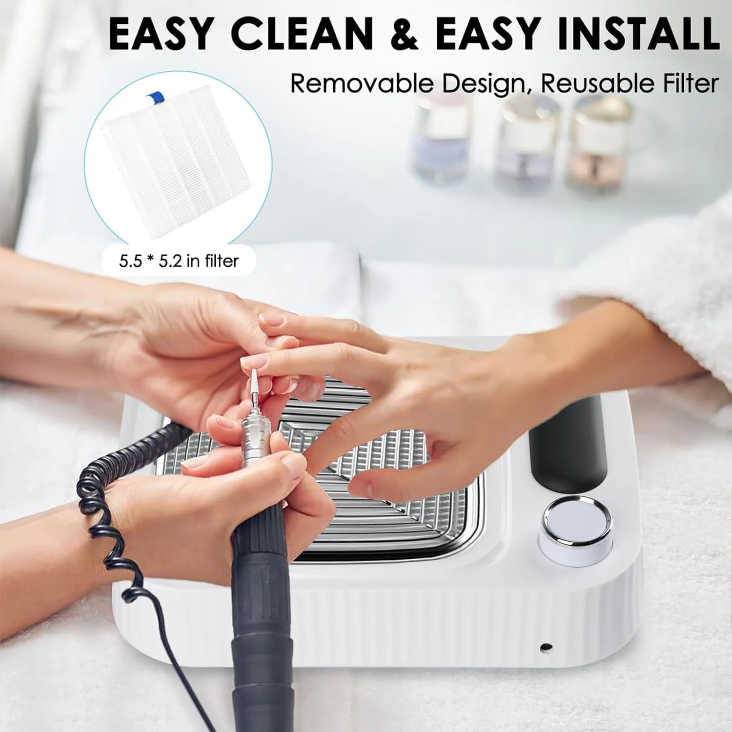 دستگاه مکنده گرد و غبار ناخن حرفه ای، فن مکنده قوی، دستگاه مکنده گرد و غبار برای ناخن، دستگاه مکنده برقی برای لاک ژل اکریلیک، کم صدا، مناسب سالن ناخن