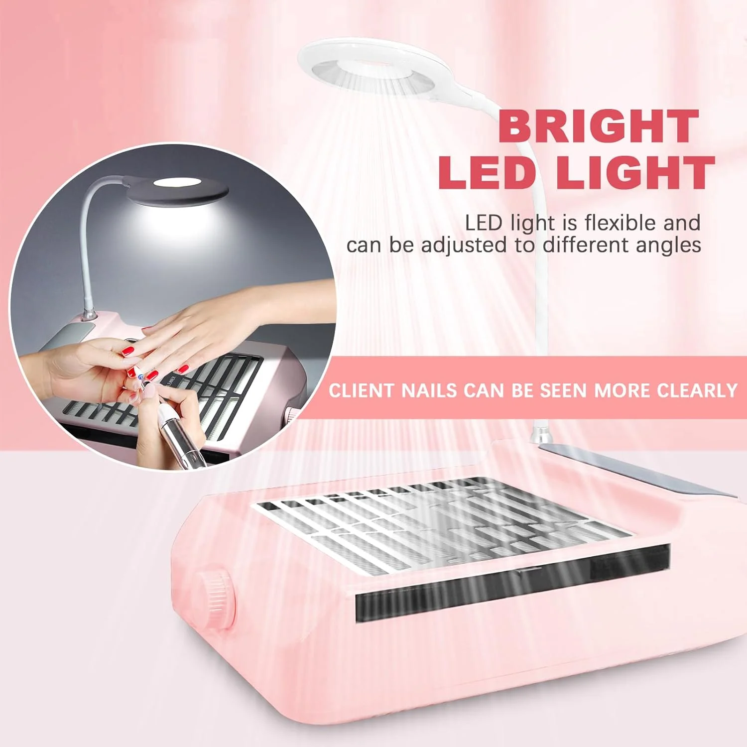 دستگاه جمع کننده گرد و غبار ناخن AONOLOVO، مکش قابل تنظیم، فن حرفه ای جمع کننده گرد و غبار ناخن با نور، دستگاه مکنده برقی برای از بین بردن ناخن های اکریلیک، صورتی دستگاه جمع کننده گرد و غبار ناخن AONOLOVO، مکش قابل تنظیم، فن حرفه ای جمع کننده گرد و غبار ناخن با نور، دستگاه مکنده برقی برای از بین بردن ناخن های اکریلیک، صورتی