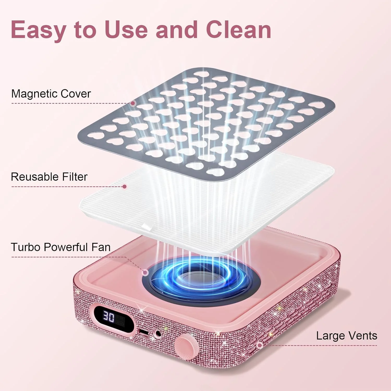 دستگاه جمع کننده گرد و غبار ناخن با 2 فیلتر قابل استفاده مجدد، دستگاه مکنده گرد و غبار ناخن بی صدا برای هنر ناخن، فن و جمع کننده گرد و غبار قدرتمند ناخن، جاروبرقی ناخن برای سالن و خانه (الماس صورتی) دستگاه جمع کننده گرد و غبار ناخن با 2 فیلتر قابل استفاده مجدد، دستگاه مکنده گرد و غبار ناخن بی صدا برای هنر ناخن، فن و جمع کننده گرد و غبار قدرتمند ناخن، جاروبرقی ناخن برای سالن و خانه (الماس صورتی)