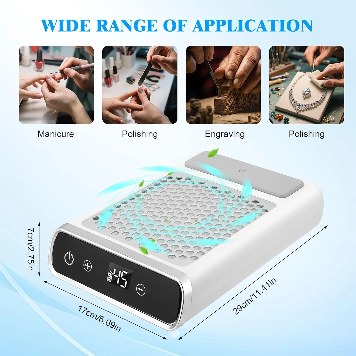 دستگاه مکنده گرد و غبار ناخن، 80 وات، بی سیم، باطری خور، دستگاه جمع آوری گرد و غبار ناخن قابل شارژ با فن مکش قدرتمند برای مانیکور، دستگاه مکنده ناخن با فیلتر، مناسب برای سالن ناخن دستگاه مکنده گرد و غبار ناخن، 80 وات، بی سیم، باطری خور، دستگاه جمع آوری گرد و غبار ناخن قابل شارژ با فن مکش قدرتمند برای مانیکور، دستگاه مکنده ناخن با فیلتر، مناسب برای سالن ناخن