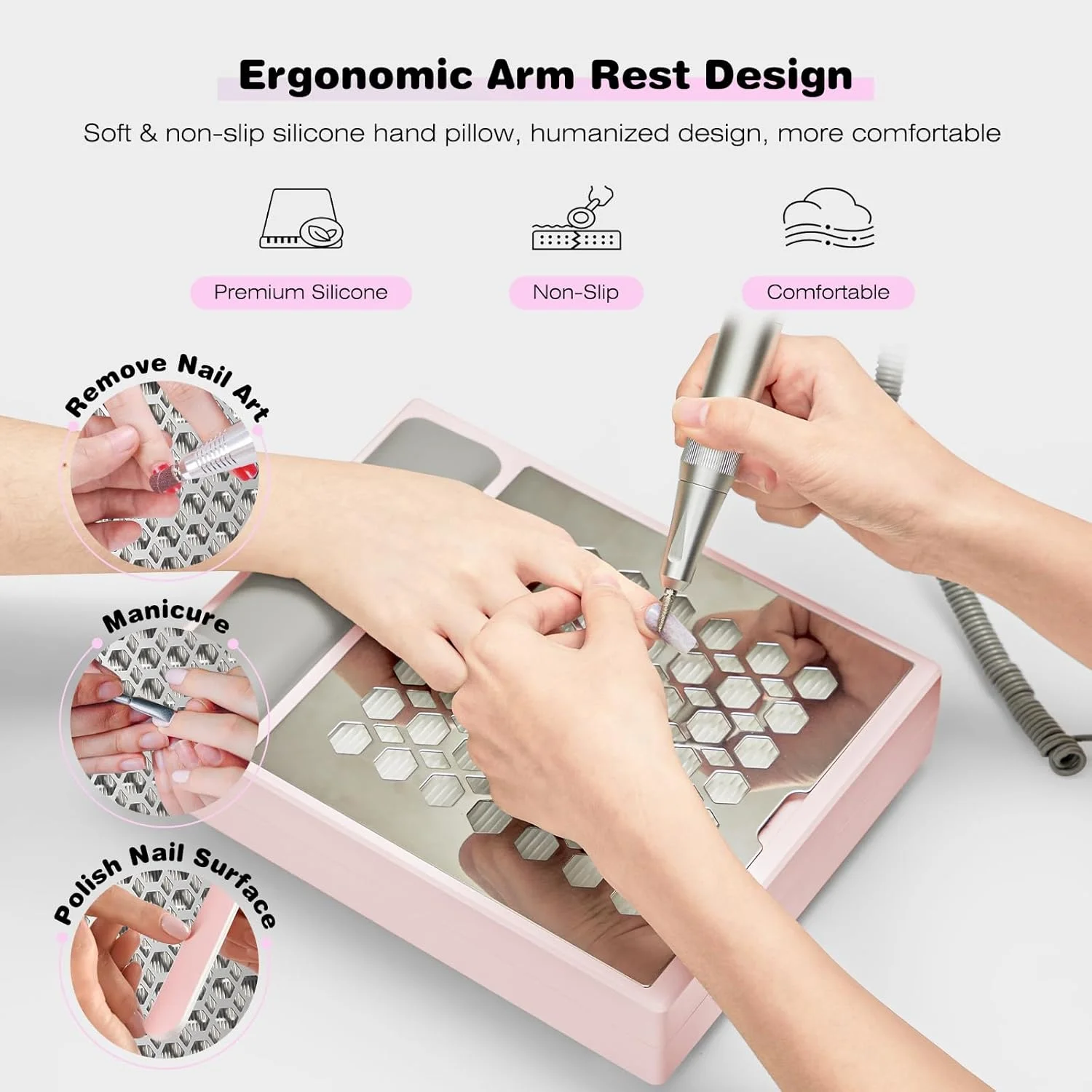 دستگاه مکنده گرد و غبار ناخن Depvko با لامپ، فیلتر قابل استفاده مجدد و برس، فن برقی قابل تنظیم برای مانیکور و پولیش ناخن های اکریلیک، کم صدا، صورتی دستگاه مکنده گرد و غبار ناخن Depvko با لامپ، فیلتر قابل استفاده مجدد و برس، فن برقی قابل تنظیم برای مانیکور و پولیش ناخن های اکریلیک، کم صدا، صورتی
