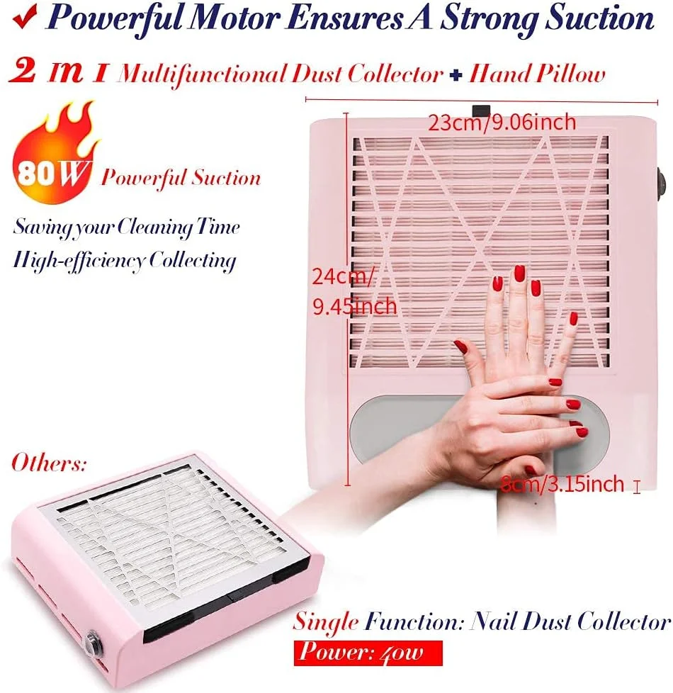 دستگاه جمع کننده گرد و غبار ناخن، مکنده قدرتمند 80 واتی برای پودر دیپ، ناخن های اکریلیک و پلی ژل - فیلتر برقی ناخن برای مانیکور و پدیکور هنگام استفاده از دریل ناخن، سوهان و بافر