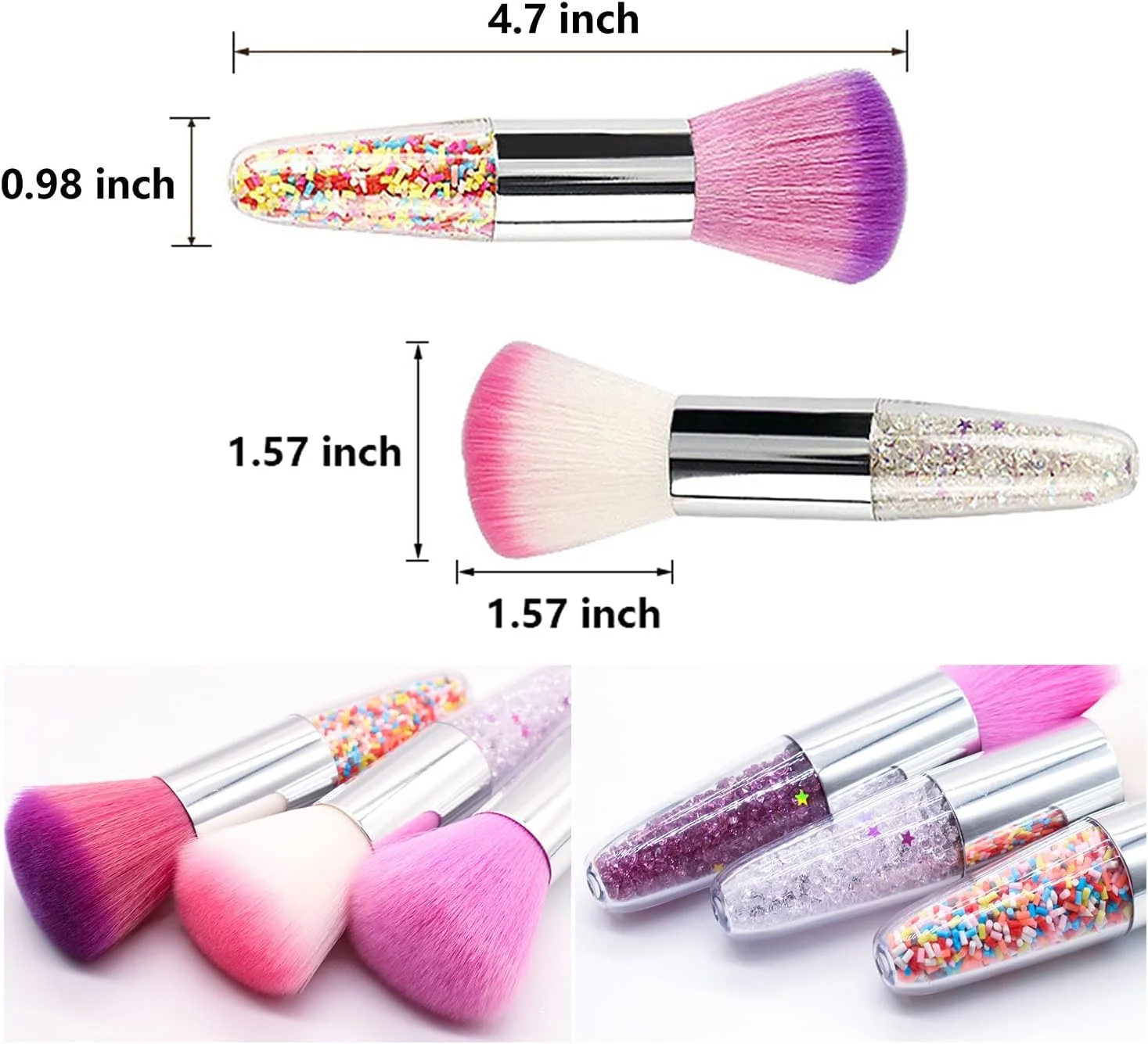 مجموعه 3 عددی برس گردگیری ناخن DANNEASY، برس های تمیز کننده گرد و غبار ناخن، برس پودر ناخن، برس بزرگ رژگونه آرایشی، مجموعه برس طراحی ناخن، ابزار طراحی ناخن