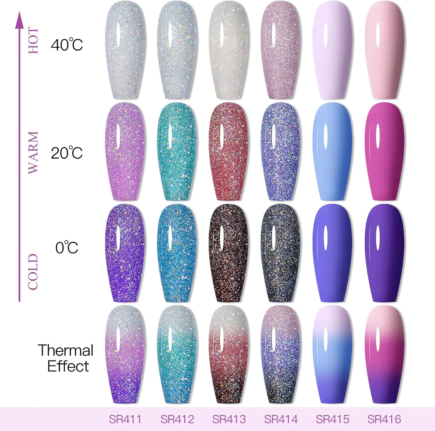 لاک ژل تغییر رنگ دهنده MEET ACROSS، ۶ رنگ تغییر دمایی اکلیلی بنفش آبی صورتی قرمز نقره ای مشکی، ماندگاری طولانی، مناسب استفاده با لامپ LED/UV، کیت خانگی برای بانوان لاک ژل تغییر رنگ دهنده MEET ACROSS، ۶ رنگ تغییر دمایی اکلیلی بنفش آبی صورتی قرمز نقره ای مشکی، ماندگاری طولانی، مناسب استفاده با لامپ LED/UV، کیت خانگی برای بانوان