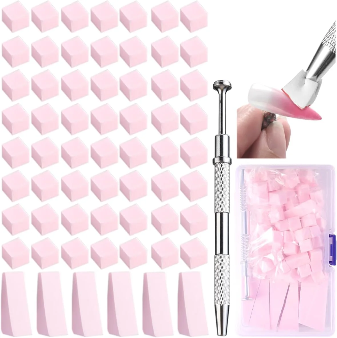 100 عدد اسفنج نرم ناخن برای آمبره، ایجاد افکت گرادیانی، اسفنج های صورتی طراحی ناخن به همراه قلم گیره ای و 6 عدد اسفنج گوه ای، برس آمبره ناخن، لوازم جانبی حرفه ای، لوازم سالن مانیکور