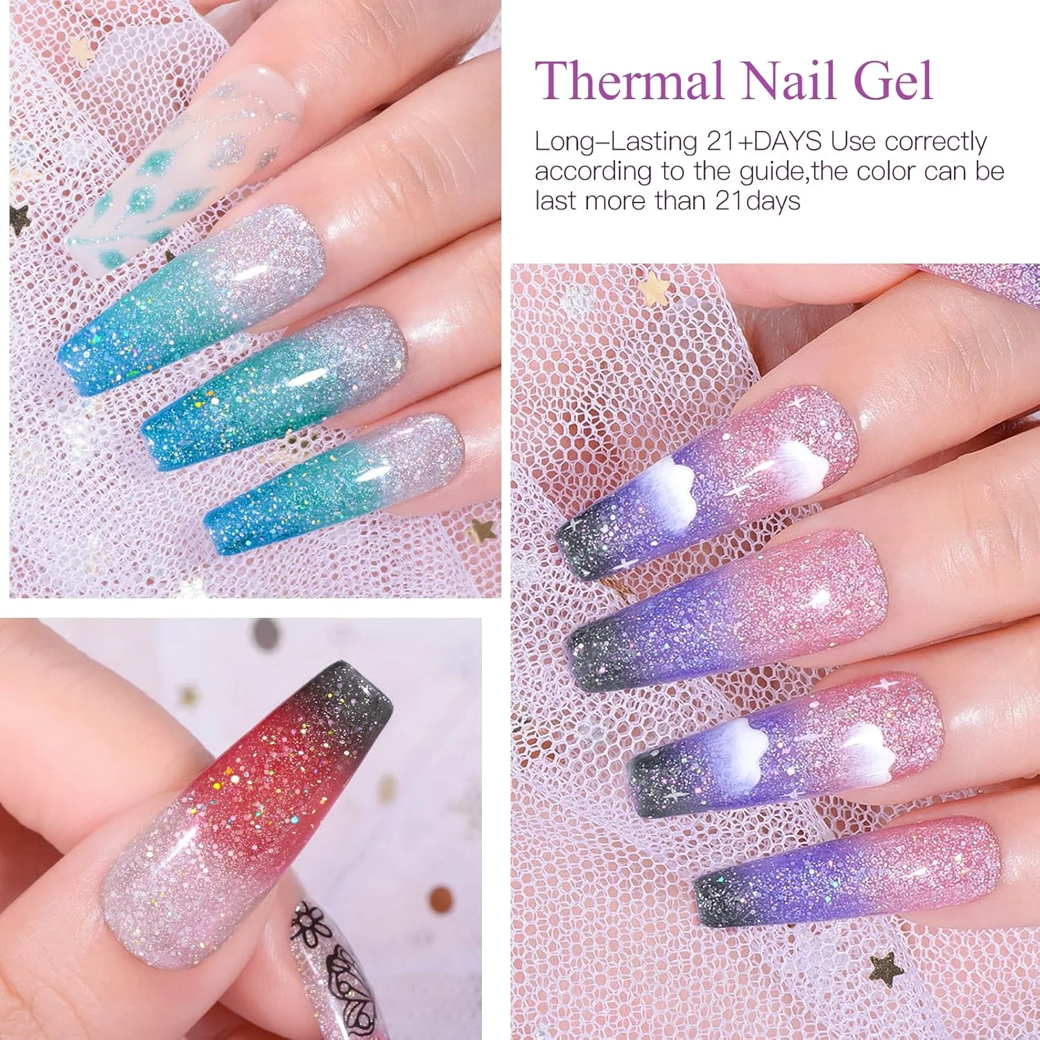 لاک ژل تغییر رنگ دهنده MEET ACROSS، ۶ رنگ تغییر دمایی اکلیلی بنفش آبی صورتی قرمز نقره ای مشکی، ماندگاری طولانی، مناسب استفاده با لامپ LED/UV، کیت خانگی برای بانوان لاک ژل تغییر رنگ دهنده MEET ACROSS، ۶ رنگ تغییر دمایی اکلیلی بنفش آبی صورتی قرمز نقره ای مشکی، ماندگاری طولانی، مناسب استفاده با لامپ LED/UV، کیت خانگی برای بانوان