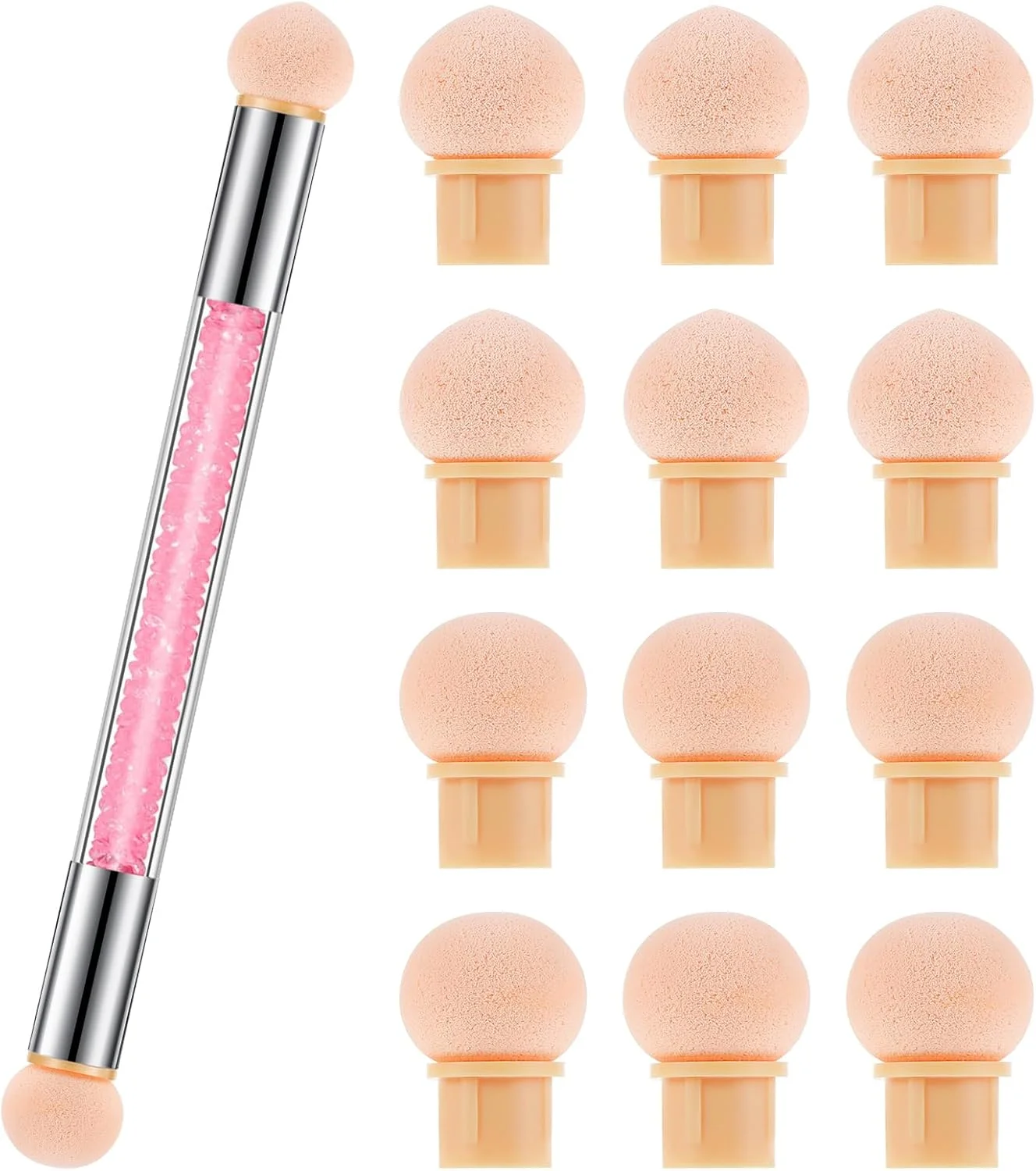 قلم موی بیبی بومر، قلم موی اسفنجی دو سر، اسفنج های گرد طراحی ناخن و قلم موی اسفنجی برای طراحی ناخن DIY، جلوه آمبره، شامل 12 سر جایگزین برای ژل UV و ناخن های مصنوعی