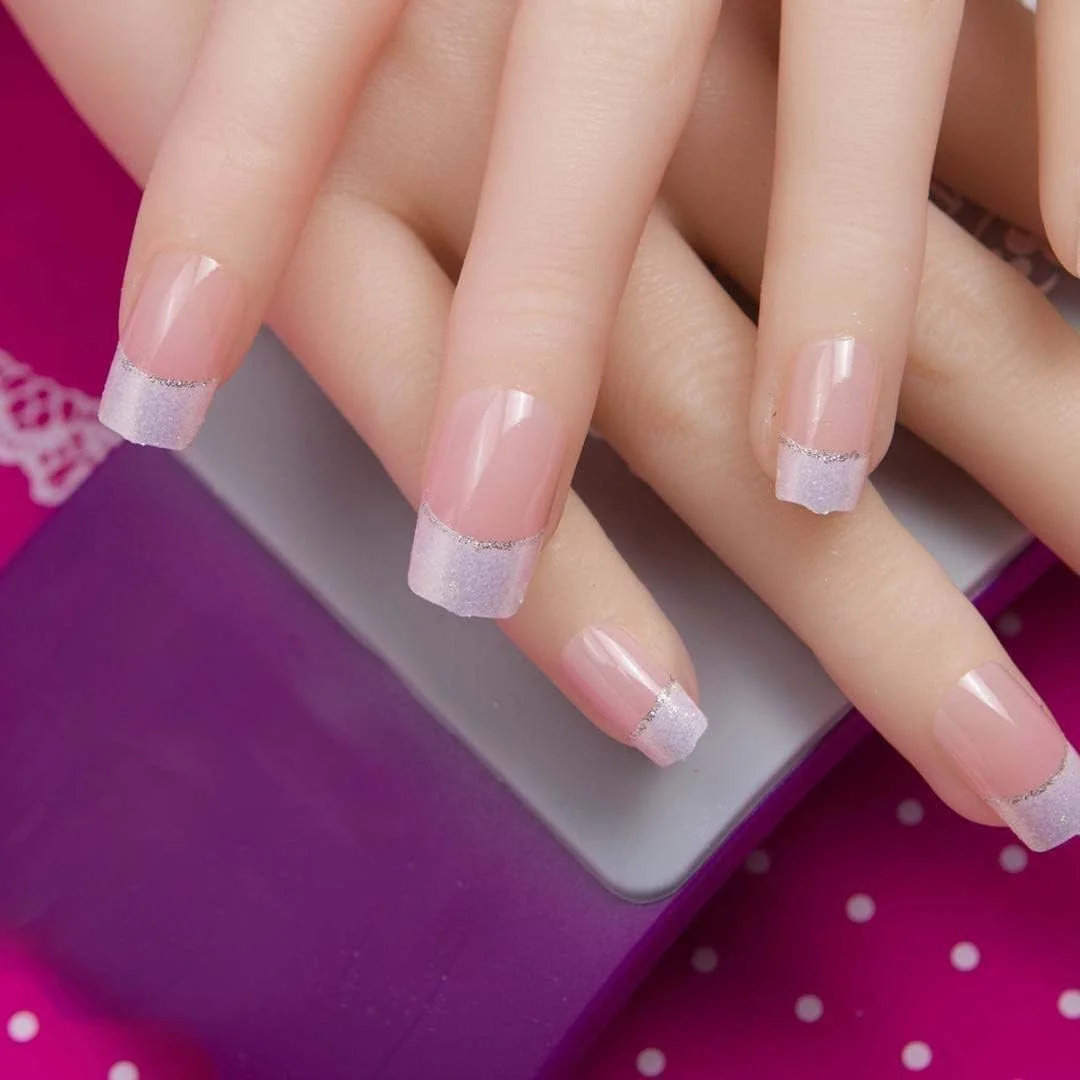 ناخن مصنوعی زنانه با طراحی نوک فرانسوی و ایربراش، چسبندگی فوق العاده و نصب آسان - 24 عدد