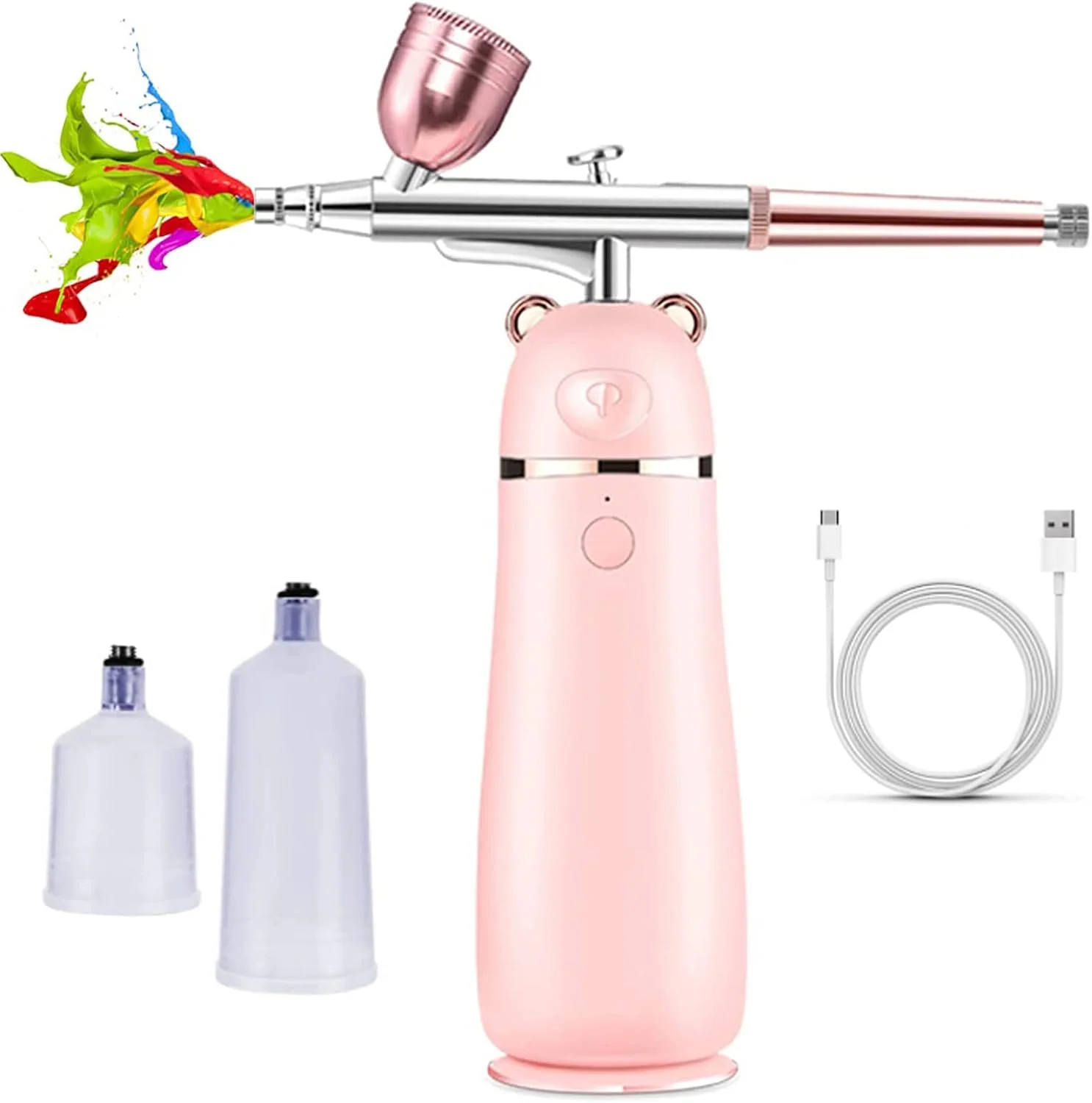 کیت ایربراش با کمپرسور، ست تفنگ ایربراش بی سیم قابل حمل، ایربراش چند منظوره قابل شارژ، برای آرایش، تزیین کیک، آرایشگری، مدل نقاشی، صورتی، صورتی