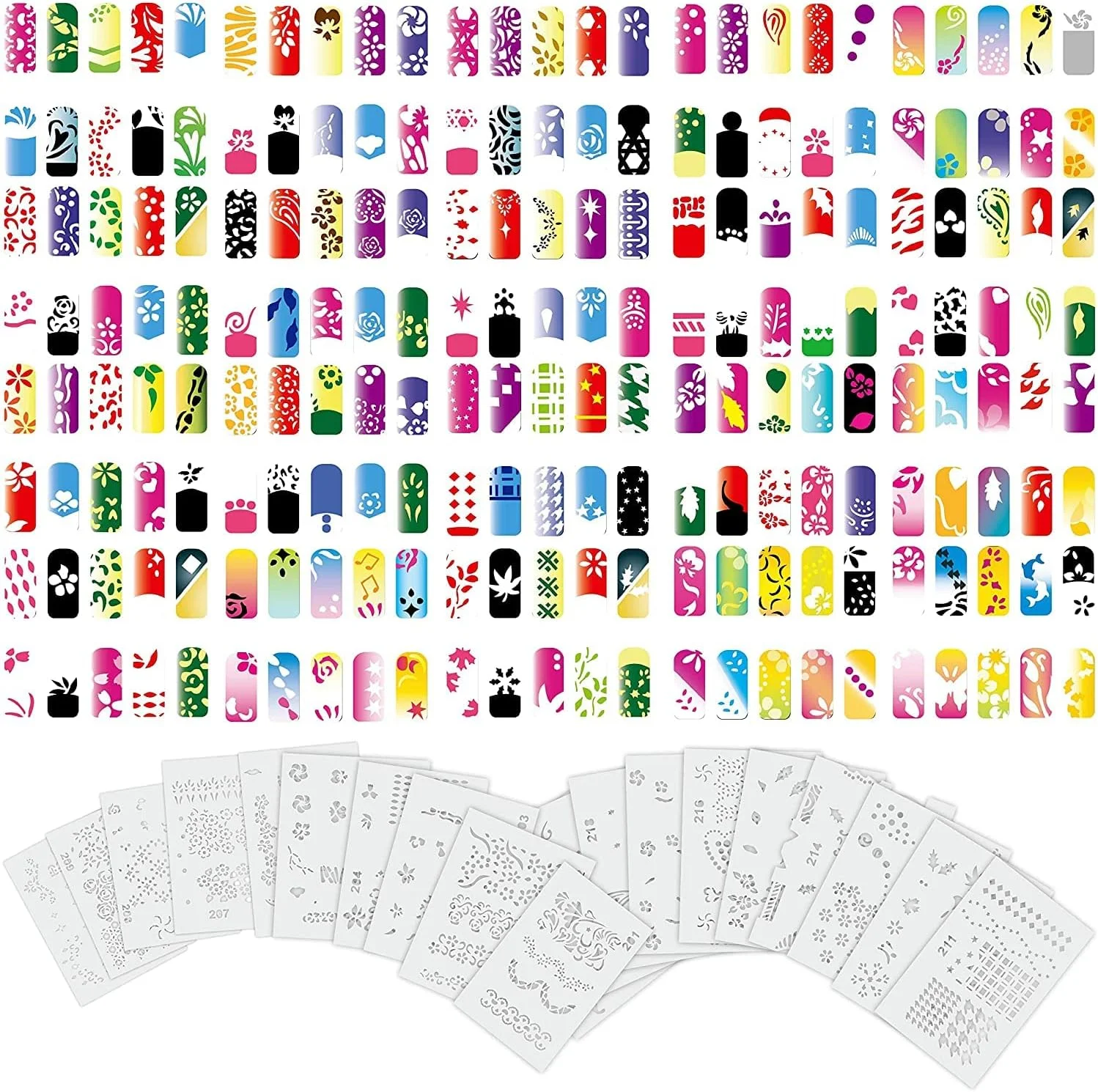 ابزار طراحی استنسیل مانیکور برای طراحی DIY با ایربراش، 20 عدد شابلون رنگ ناخن قابل استفاده مجدد (مجموعه 11 (201-220)) ابزار طراحی استنسیل مانیکور برای طراحی DIY با ایربراش، 20 عدد شابلون رنگ ناخن قابل استفاده مجدد (مجموعه 11 (201-220))