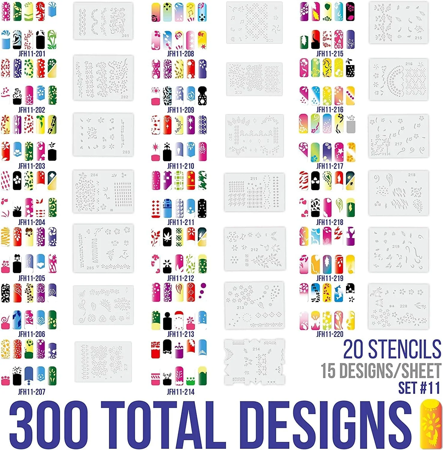 ابزار طراحی استنسیل مانیکور برای طراحی DIY با ایربراش، 20 عدد شابلون رنگ ناخن قابل استفاده مجدد (مجموعه 11 (201-220)) ابزار طراحی استنسیل مانیکور برای طراحی DIY با ایربراش، 20 عدد شابلون رنگ ناخن قابل استفاده مجدد (مجموعه 11 (201-220))