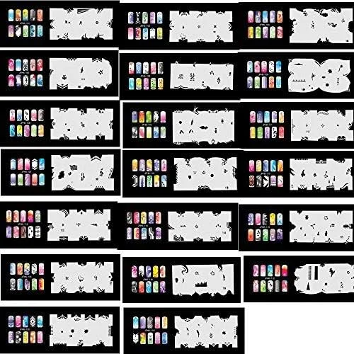 ابزار شابلون طراحی ناخن بایتر، مناسب طراحی با ایربراش، 20 عدد شابلون رنگ آمیزی ناخن قابل استفاده مجدد (ست 6 (101-120))