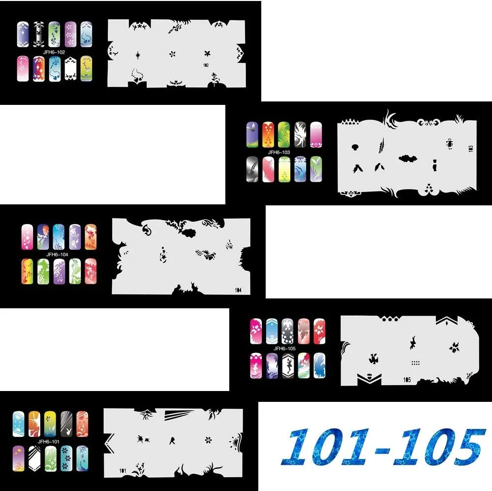 ابزار شابلون طراحی ناخن بایتر، مناسب طراحی با ایربراش، 20 عدد شابلون رنگ آمیزی ناخن قابل استفاده مجدد (ست 6 (101-120)) ابزار شابلون طراحی ناخن بایتر، مناسب طراحی با ایربراش، 20 عدد شابلون رنگ آمیزی ناخن قابل استفاده مجدد (ست 6 (101-120))