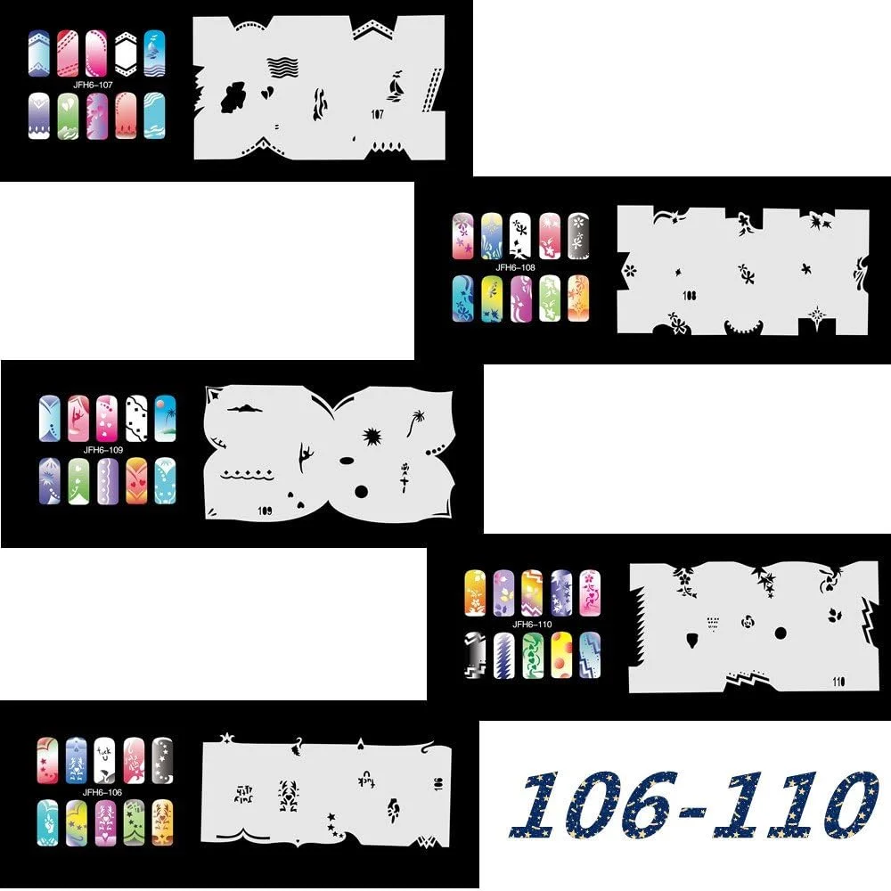 ابزار شابلون طراحی ناخن بایتر، مناسب طراحی با ایربراش، 20 عدد شابلون رنگ آمیزی ناخن قابل استفاده مجدد (ست 6 (101-120)) ابزار شابلون طراحی ناخن بایتر، مناسب طراحی با ایربراش، 20 عدد شابلون رنگ آمیزی ناخن قابل استفاده مجدد (ست 6 (101-120))