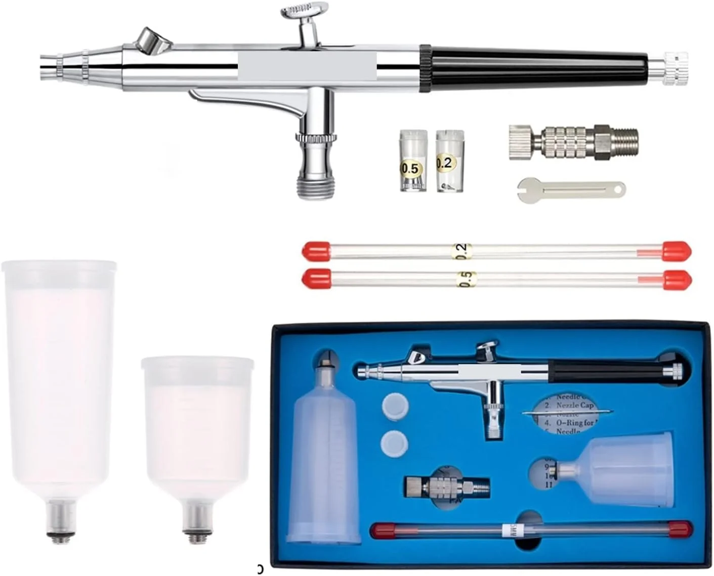 کیت ایربراش 20cc 40cc اسپری دوال اکشن ایر براش 0.2/0.3/0.5mm اتصال سریع گرانشی مناسب برای کیک، طراحی ناخن، رنگ خودرو، نقاشی و مدل سازی DIY