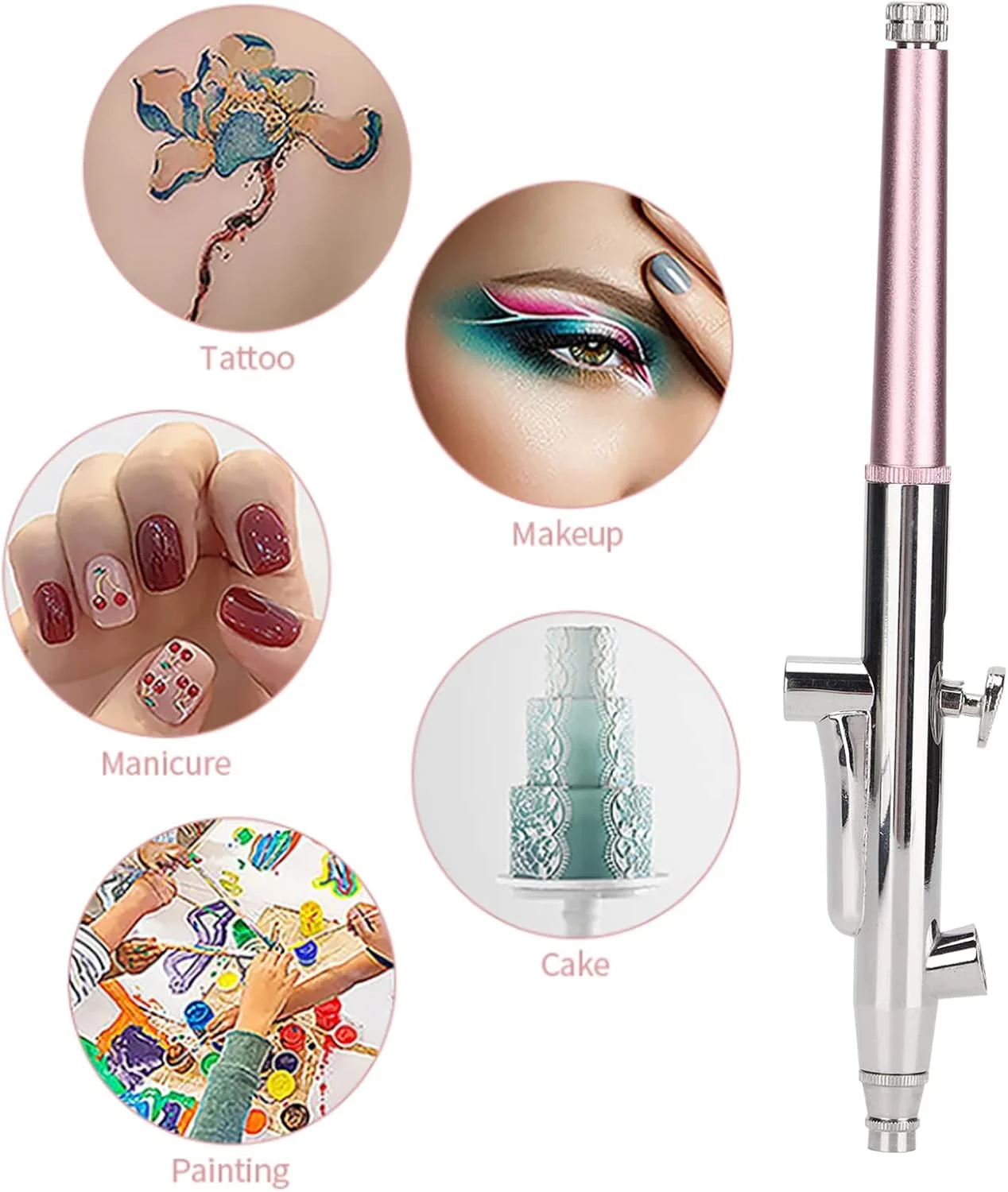 قلم ایربراش آرایشی هولئو، نازل 0.3 میلی‌متری، لوله تمیزکننده، مناسب برای تزئین کیک - صورتی