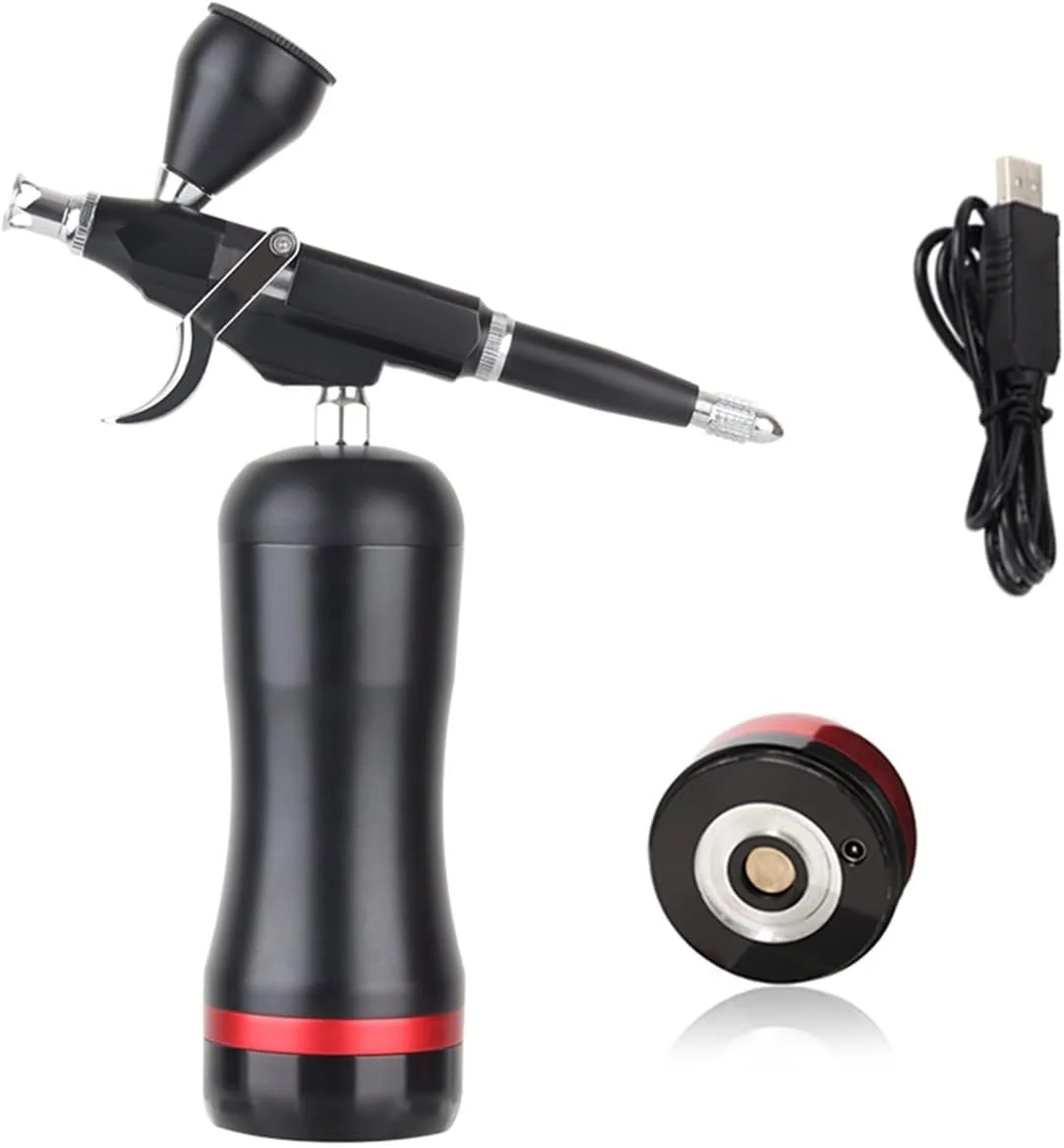 دستگاه رنگ پاش ایربراش بی سیم با کمپرسور، اسپری دوال اکشن با PSI بالا برای هنر، مدل، رنگ بدن، آرایش هنرمند، ناخن، خالکوبی، ابزار کیک (رنگ: Part9) (رنگ: Part3)