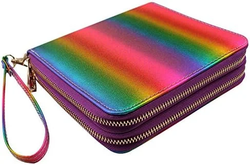 کیف نگهداری 120 تایی پلیت های طراحی ناخن با زیپ دوبل و رنگین کمانی