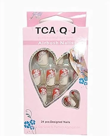 ناخن مصنوعی زنانه با نوک فرانسوی و طرح ایربراش متقاطع، چسبندگی فوق العاده و نصب آسان - 24 عدد - JQ030