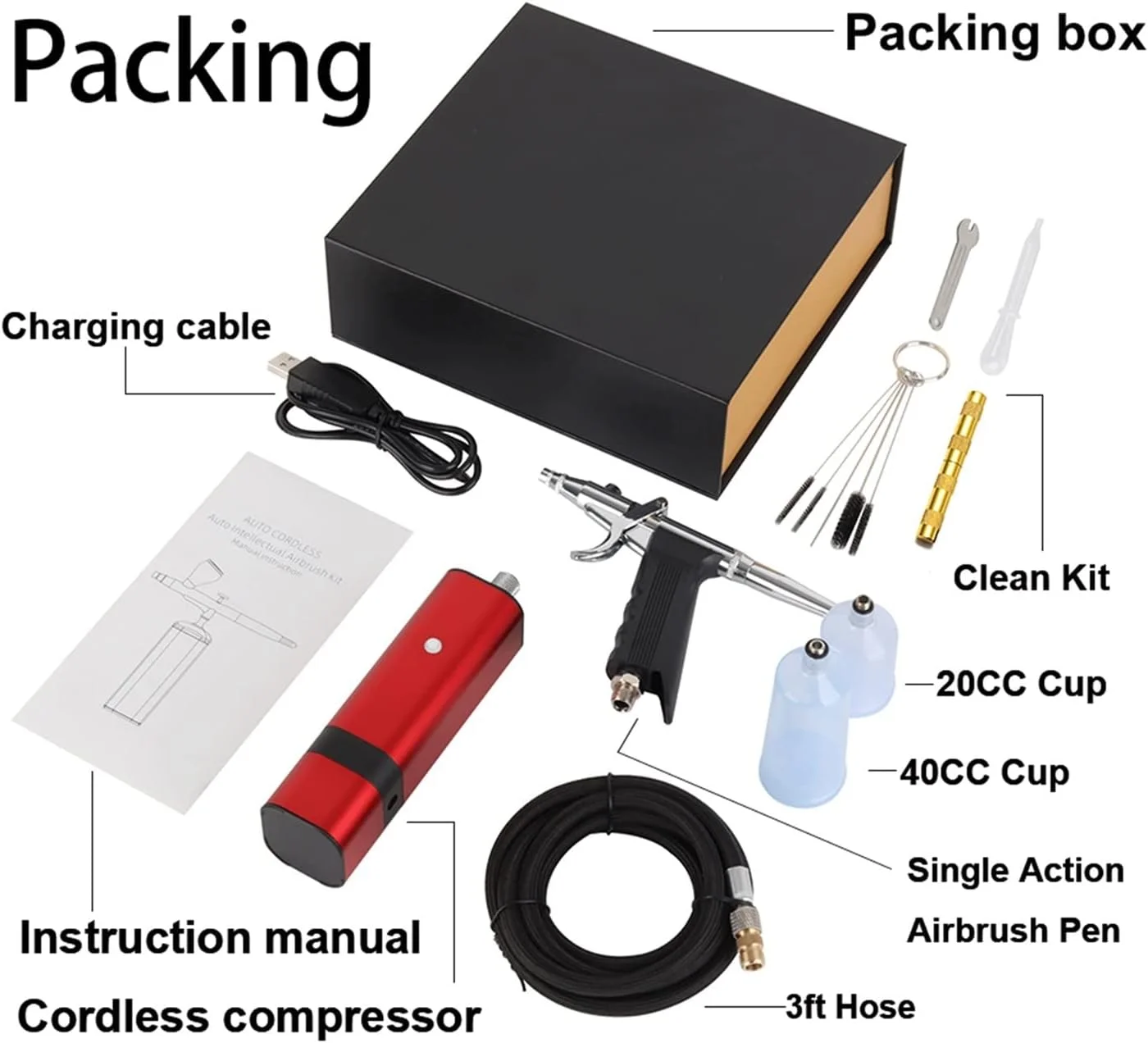 کیت ایربراش بی سیم یونیورسال KOHARA با تفنگ اسپری ماشه ای گرانشی برای هنر، مدل، رنگ بدن، آرایش هنرمند، خالکوبی ناخن، ابزار کیک، نقاشی، لاک زدن