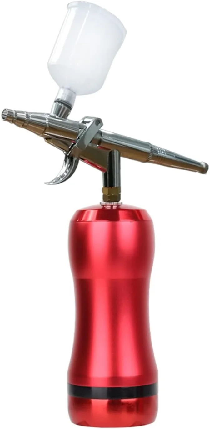 بهترین ایربراش با کیت کمپرسور 20CC 40CC، پیستوله قیفی، باتری قابل تعویض، مناسب برای ناخن، رنگ معدنی، تاتو، سالن، برای دیوارهای داخلی و خارجی منزل، سقف، فن (رنگ: قسمت C قرمز)