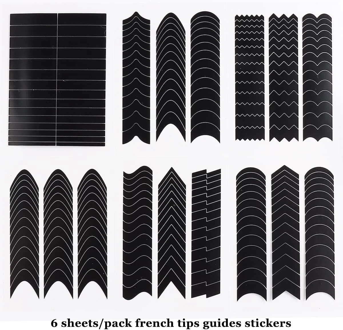 برچسب ناخن فرنچ، 6 ورق برچسب خودچسب ناخن، راهنمای فرنچ، خطوط موجی، نوار ناخن برای ست شابلون ایربراش طراحی ناخن برچسب ناخن فرنچ، 6 ورق برچسب خودچسب ناخن، راهنمای فرنچ، خطوط موجی، نوار ناخن برای ست شابلون ایربراش طراحی ناخن