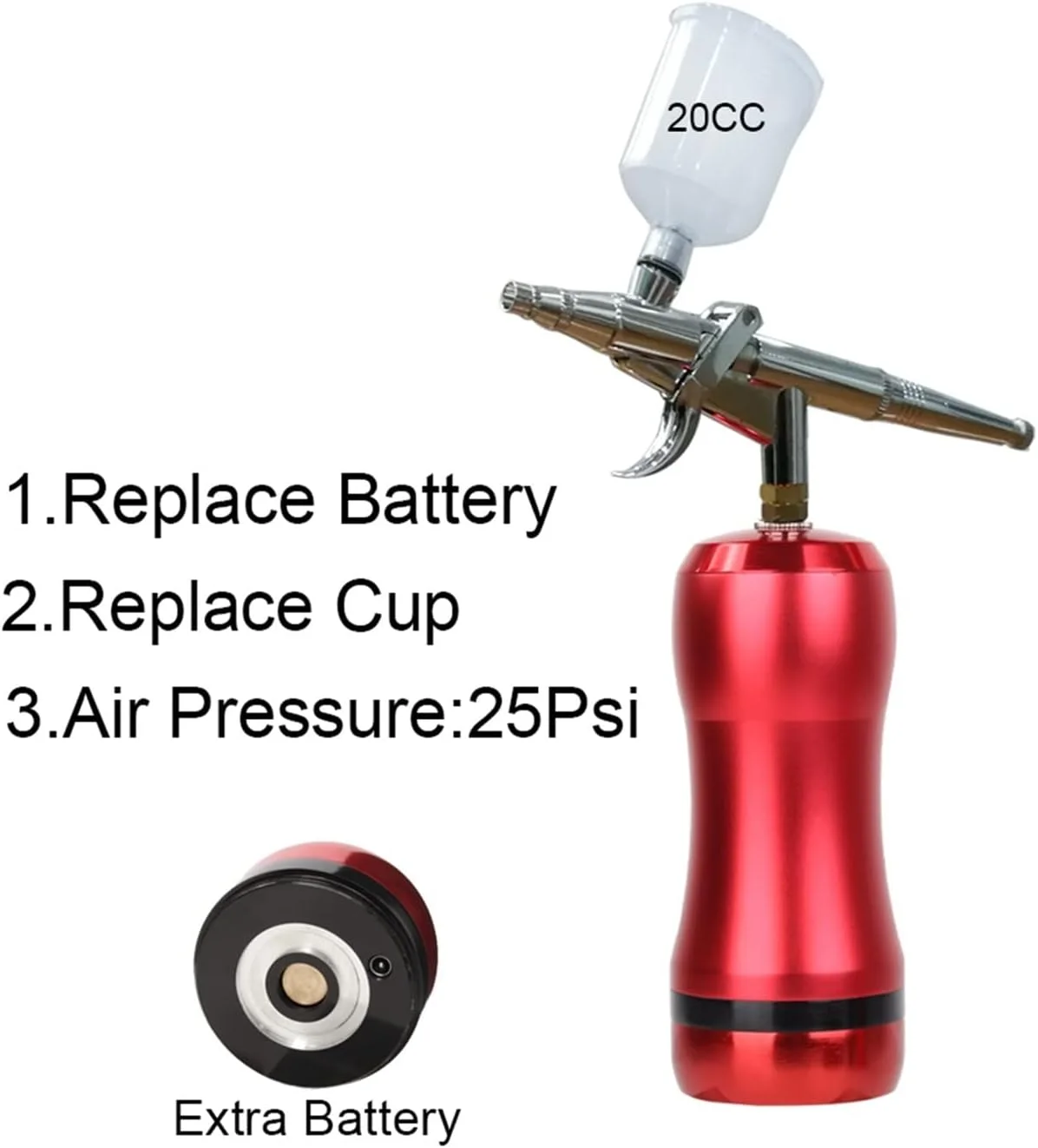 بهترین ایربراش با کیت کمپرسور 20CC 40CC، پیستوله قیفی، باتری قابل تعویض، مناسب برای ناخن، رنگ معدنی، تاتو، سالن، برای دیوارهای داخلی و خارجی منزل، سقف، فن (رنگ: قسمت C قرمز)