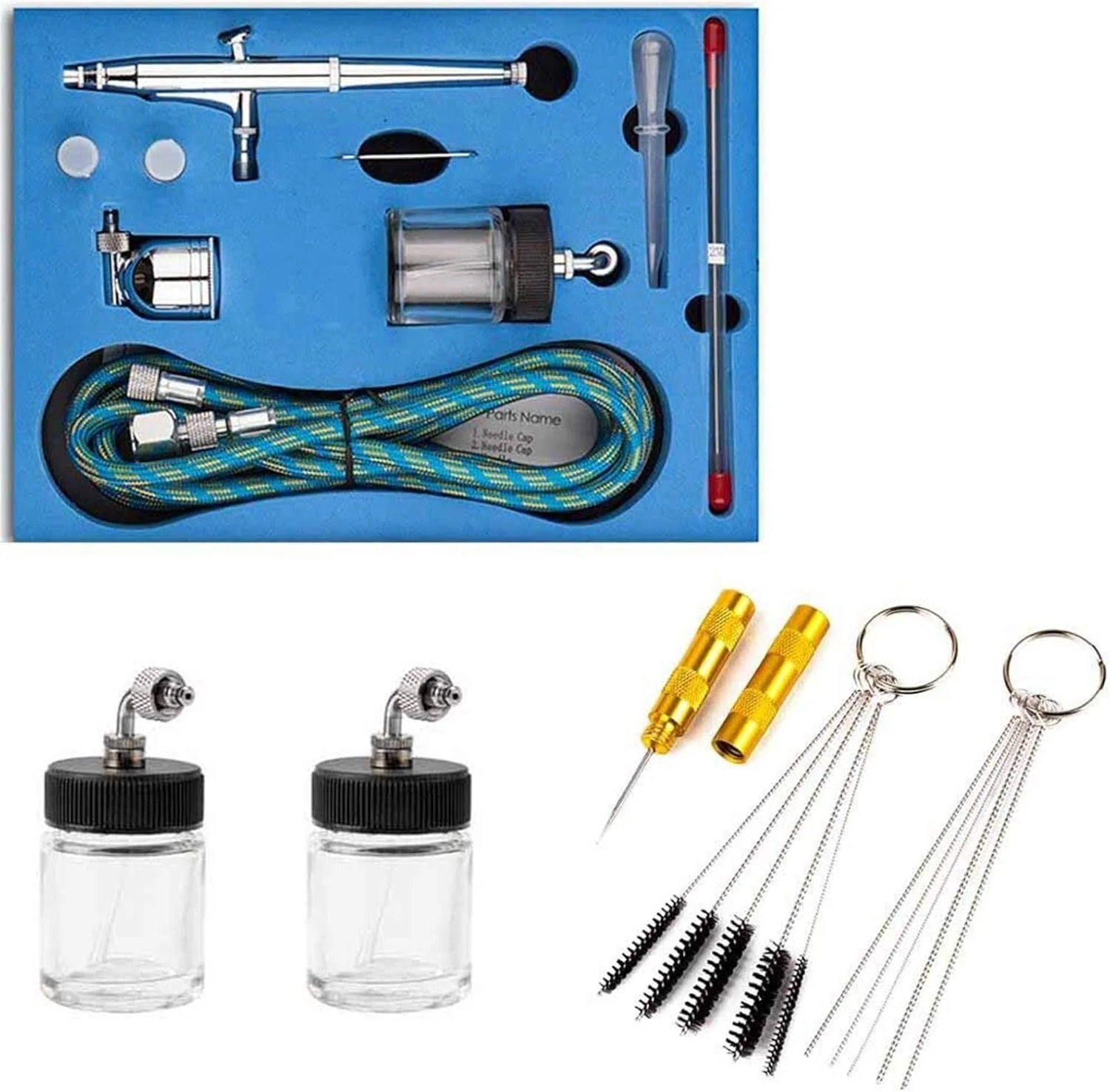 نازل های 0.2/0.3/0.5 میلی متری ایربراش دوال اکشن با کیت کمپرسور هوا، ایربراش اسپری فنجانی 7cc/22cc برای صنایع دستی، کیک، رنگ آمیزی هنری (رنگ: C)(C)