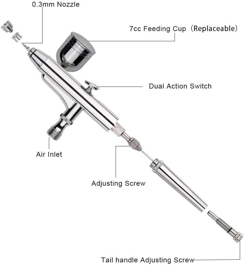 نازل های 0.2/0.3/0.5 میلی متری ایربراش دوال اکشن با کیت کمپرسور هوا، ایربراش اسپری فنجانی 7cc/22cc برای صنایع دستی، کیک، رنگ آمیزی هنری (رنگ: C)(C) نازل های 0.2/0.3/0.5 میلی متری ایربراش دوال اکشن با کیت کمپرسور هوا، ایربراش اسپری فنجانی 7cc/22cc برای صنایع دستی، کیک، رنگ آمیزی هنری (رنگ: C)(C)