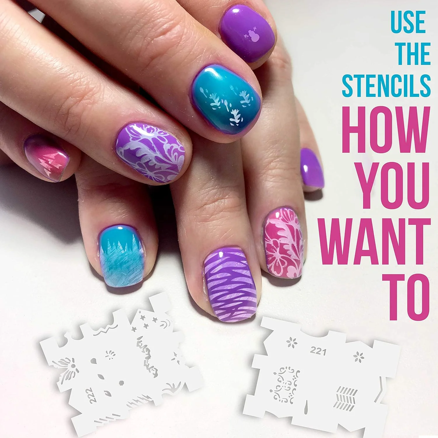 شابلون های ایربراش طرح دار برای هنر بدن و ناخن - مجموعه طرح شماره 12 شامل 20 شابلون ناخن جداگانه با 18 طرح در هر کدام، در مجموع 360 طرح از سری شماره 12 شابلون های ایربراش طرح دار برای هنر بدن و ناخن - مجموعه طرح شماره 12 شامل 20 شابلون ناخن جداگانه با 18 طرح در هر کدام، در مجموع 360 طرح از سری شماره 12