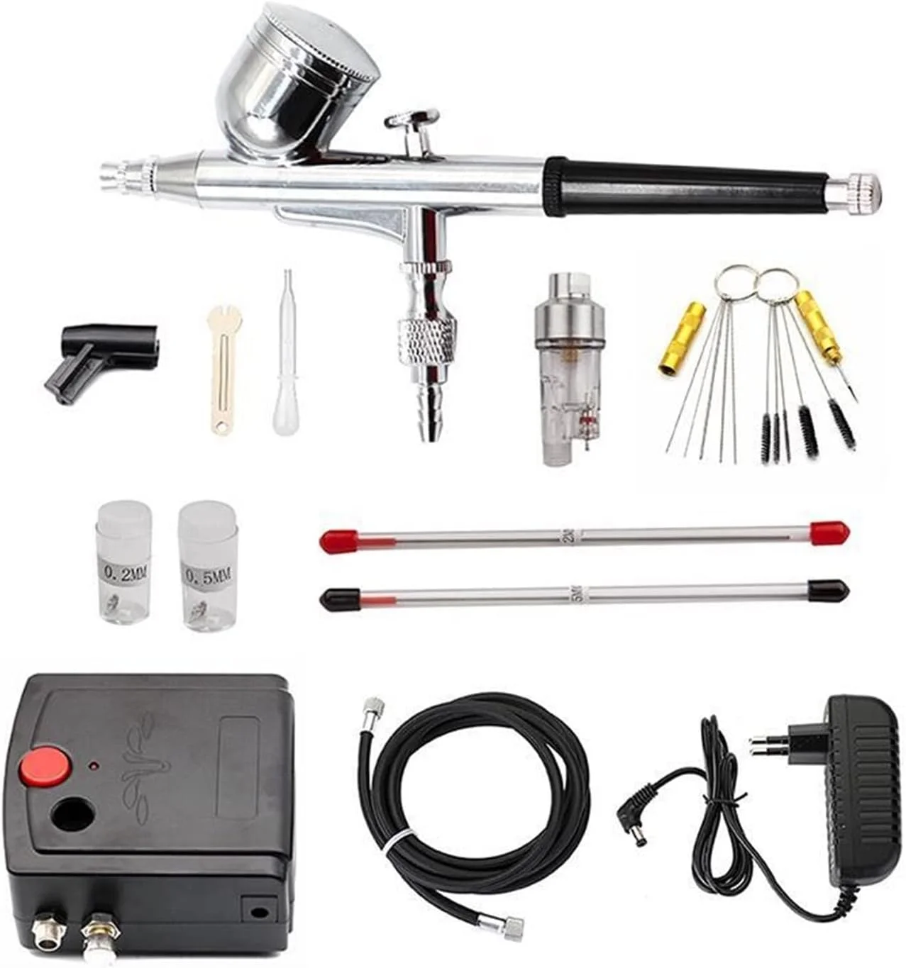 کیت ایربراش 0.3 میلی‌متری، کمپرسور ایربراش، تفنگ اسپری ایربراش، کیت قلم اسپری برای آرایش، کیک، سوزن ایربراش، رنگ بدن، تاتو ناخن برای نقاشی، مدل‌سازی DIY