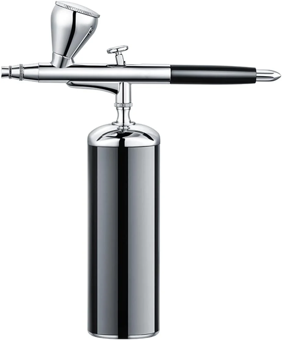 قلم اسپری رنگ دوال اکشن، کیت کمپرسور ایربراش بی صدا برای صورت، ناخن، طراحی هنری، آرایش پایه، تنظیمات قابل تنظیم، استفاده آسان (رنگ: قسمت C سفید) (رنگ: قسمت a مشکی)