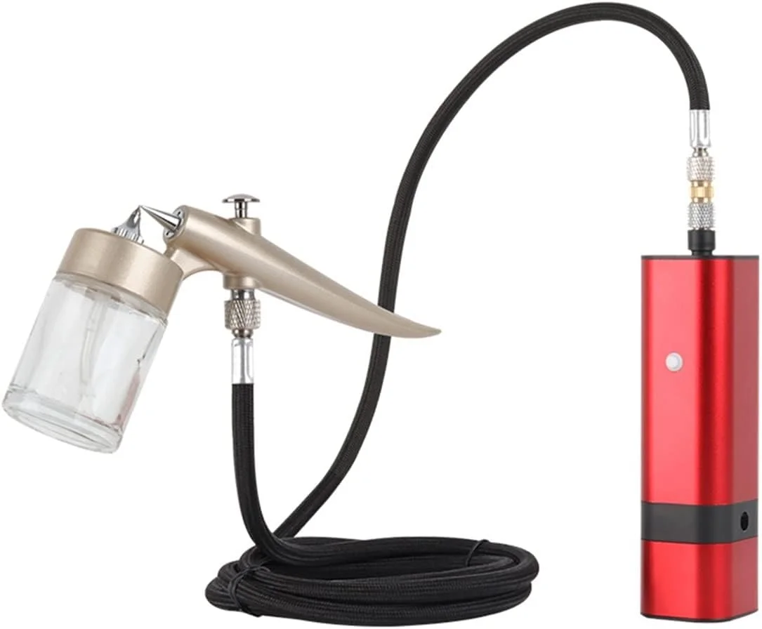 کیت ایربراش بی سیم طراحی شده برای هنر، نقاشی، آرایش، ناخن، زیبایی، خالکوبی موقت، تزئین کیک، مدل، ابزار اسپری هنرمند (رنگ: قرمز Tm80s C)