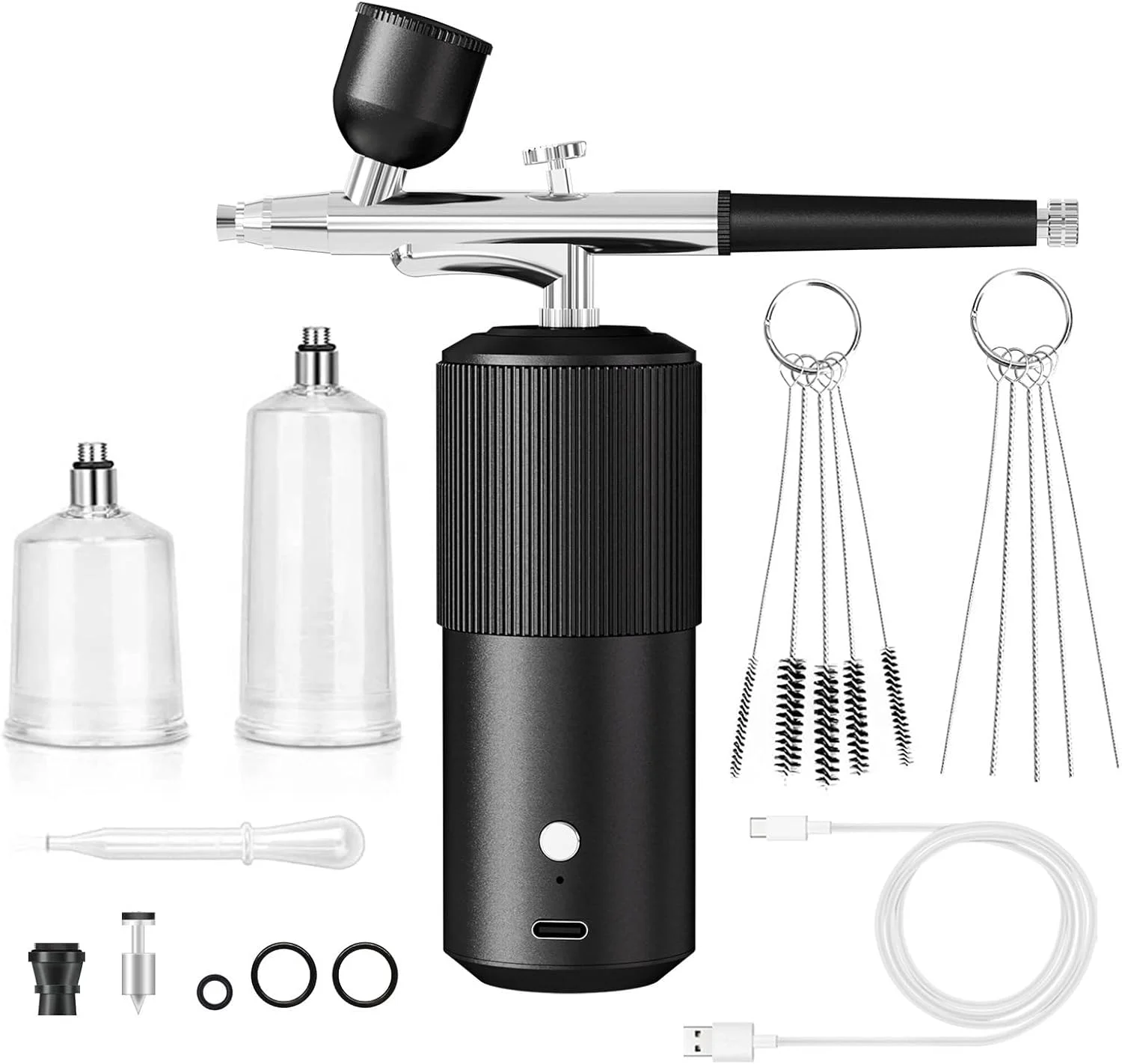 ست ایربراش نقاشی، ایربراش برقی قابل حمل، ابزار جوانسازی و آبرسانی پوست، ابزار زیبایی، ابزار دستی خانگی، با باتری 900 میلی آمپر، نازل 0.3 میلی متر